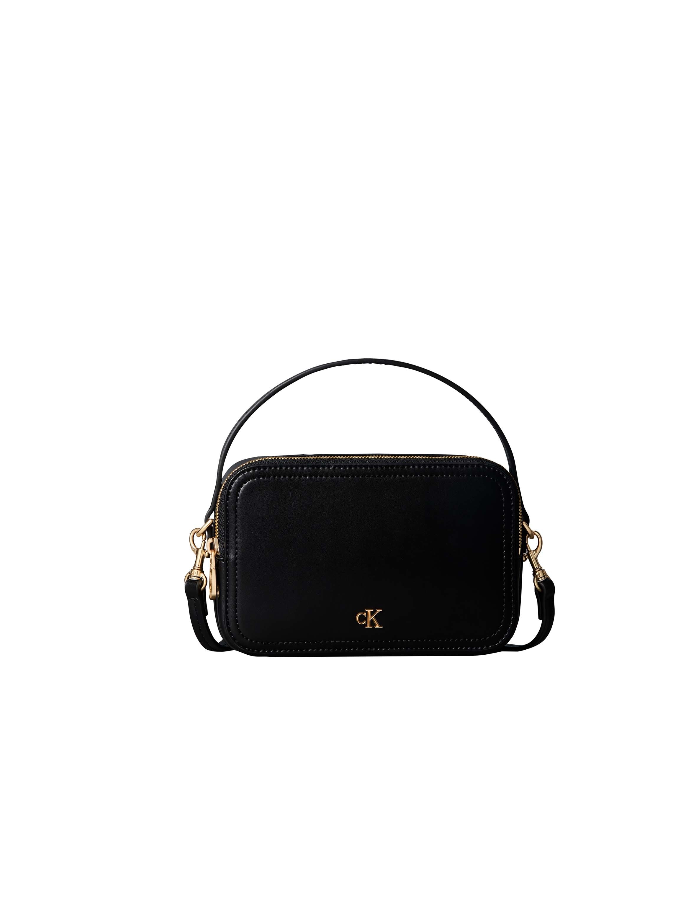 CALVIN KLEIN Damen Mini Bag "CK HARDWARE CAMERA BAG", schwarz, Lederimitat, Polyester, Taschen, Handtasche, Henkeltasche, Tragetasche mit CK-Logo