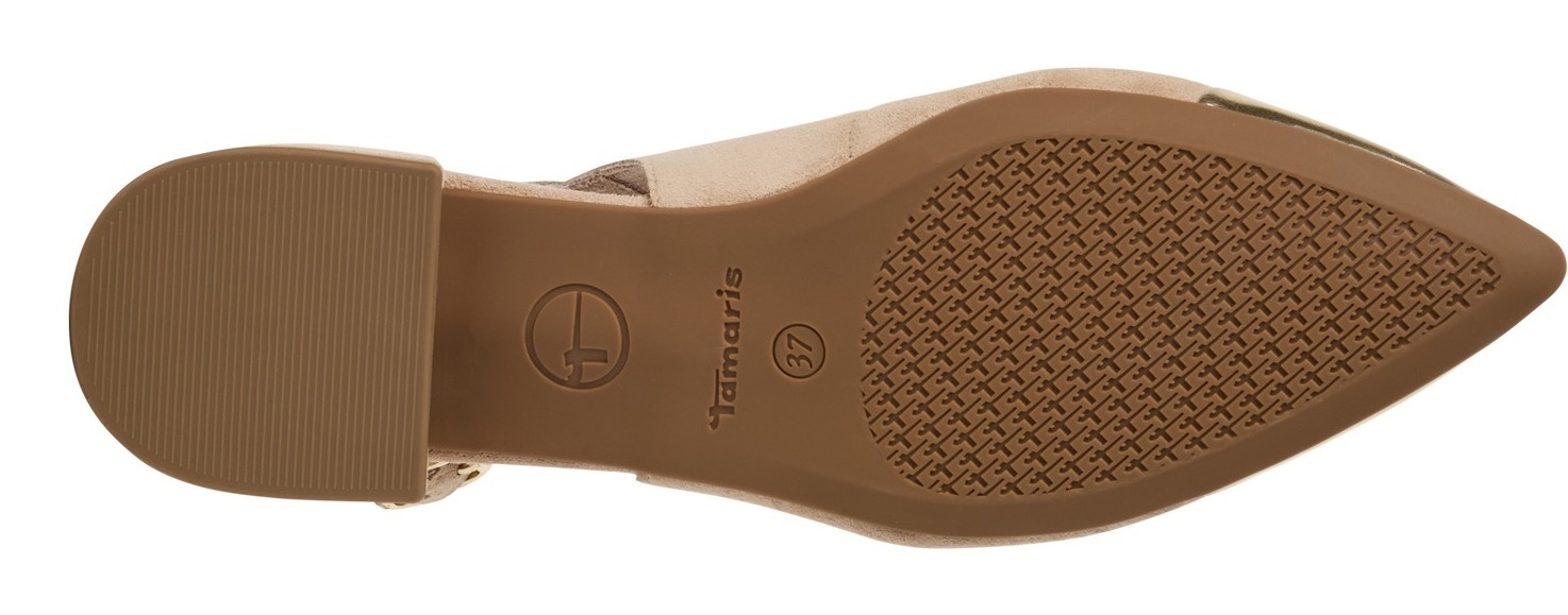 Tamaris Slingpumps, Blockabsatz, Abendschuh, Businessschuh mit goldfarbenem Besatz
