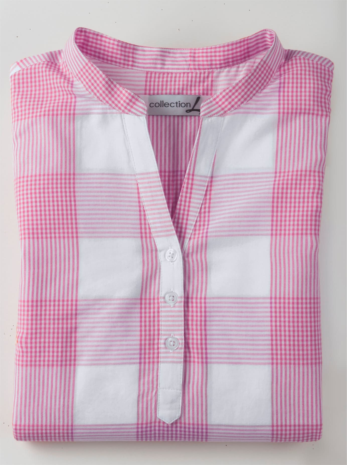 Schlupfbluse CASUAL LOOKS, Damen, Gr. 48, pink (pink, weiß, kariert), 100% Baumwolle, gemustert, kariert, mehrfarbig, V-Ausschnitt, Blusen Schlupfbluse, Topseller 3