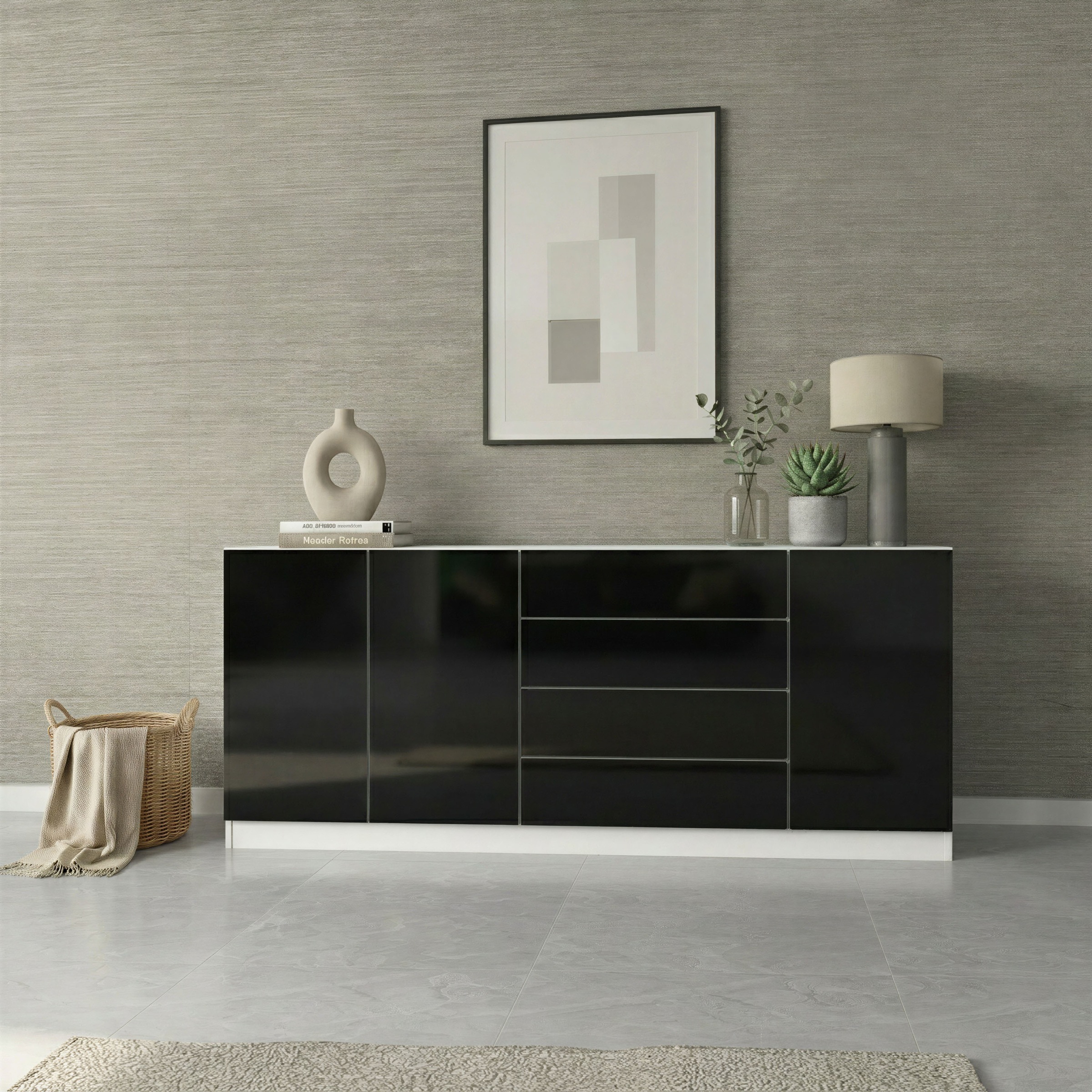 borchardt Möbel Sideboard "Vaasa, Kommode mit 3 Türen und 4 Schubkästen auf Kugelführungen" Breite 190 cm