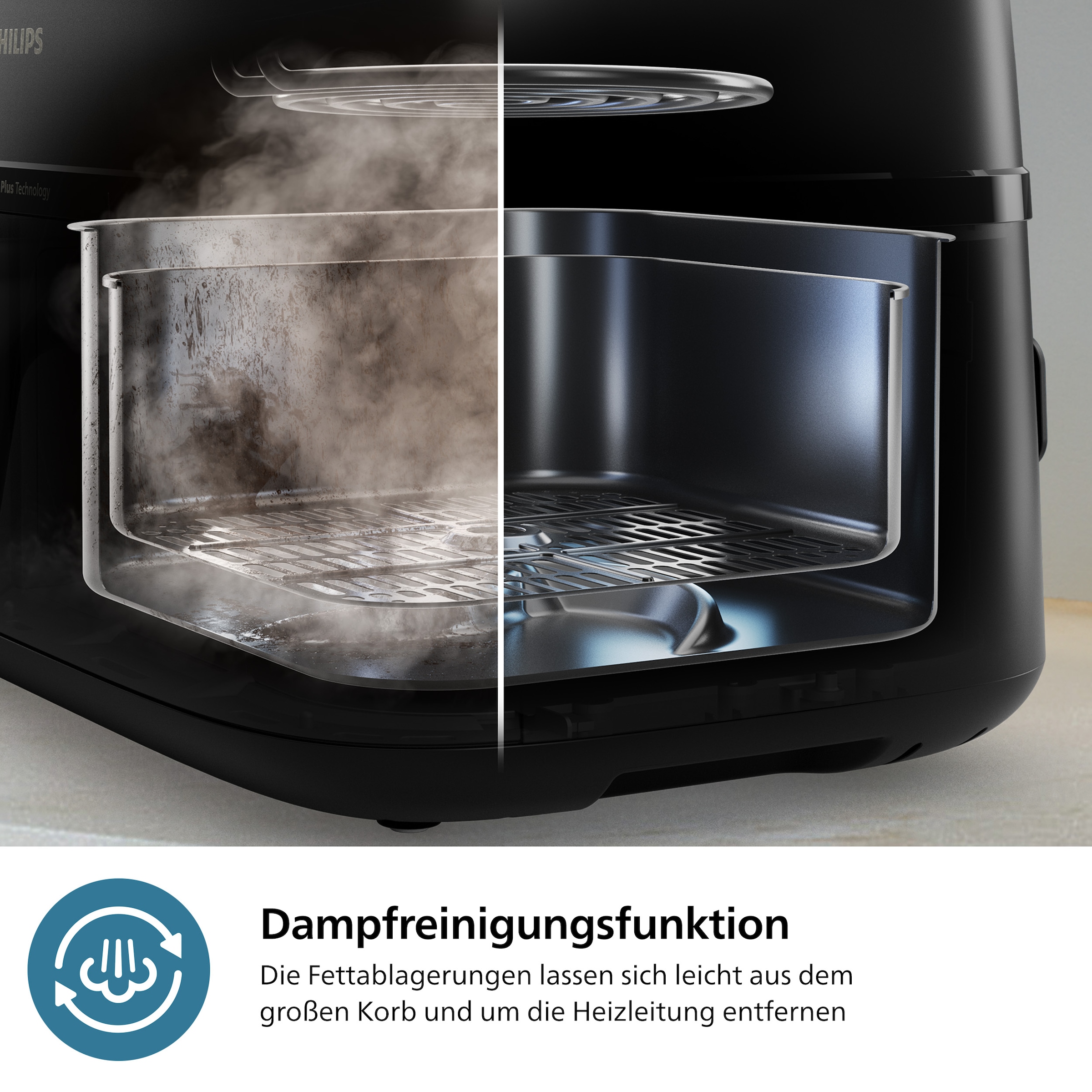 Philips Heißluftfritteuse »NA555/00 Steam Airfryer 5000 Series Dual Basket, 9L Kapazität (3L+6L)«, 2750 W, mit Dampfgar-Funktion; Silber/Edelstahl