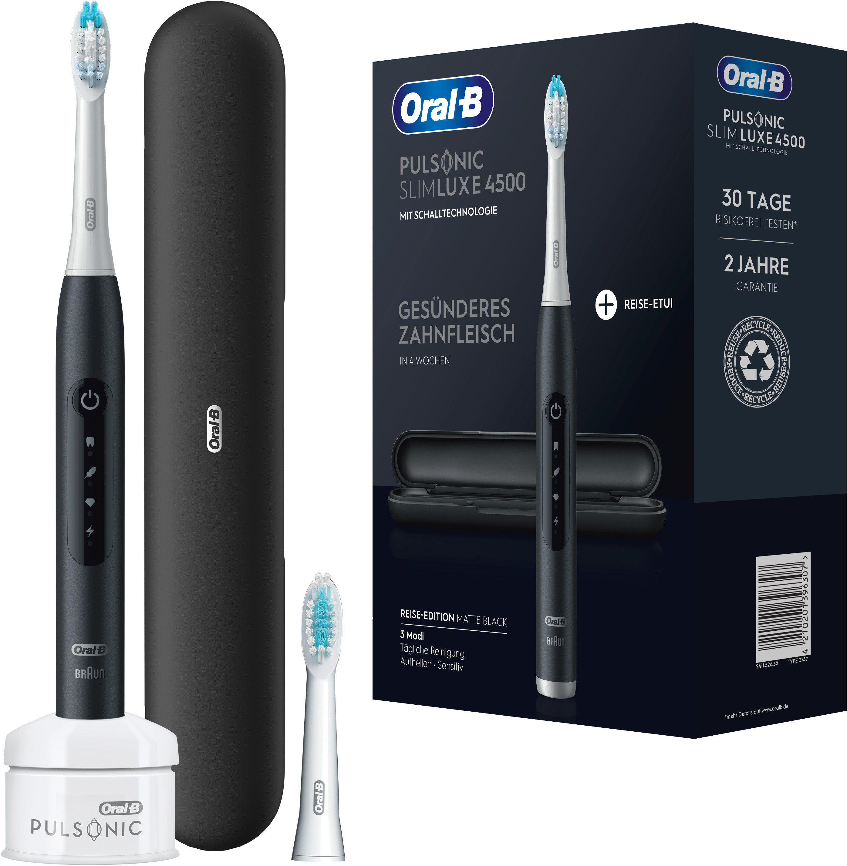 Schallzahnbürste »Pulsonic Luxe 4500«, 2 St. Aufsteckbürsten, 3 Putzprogramme inkl....