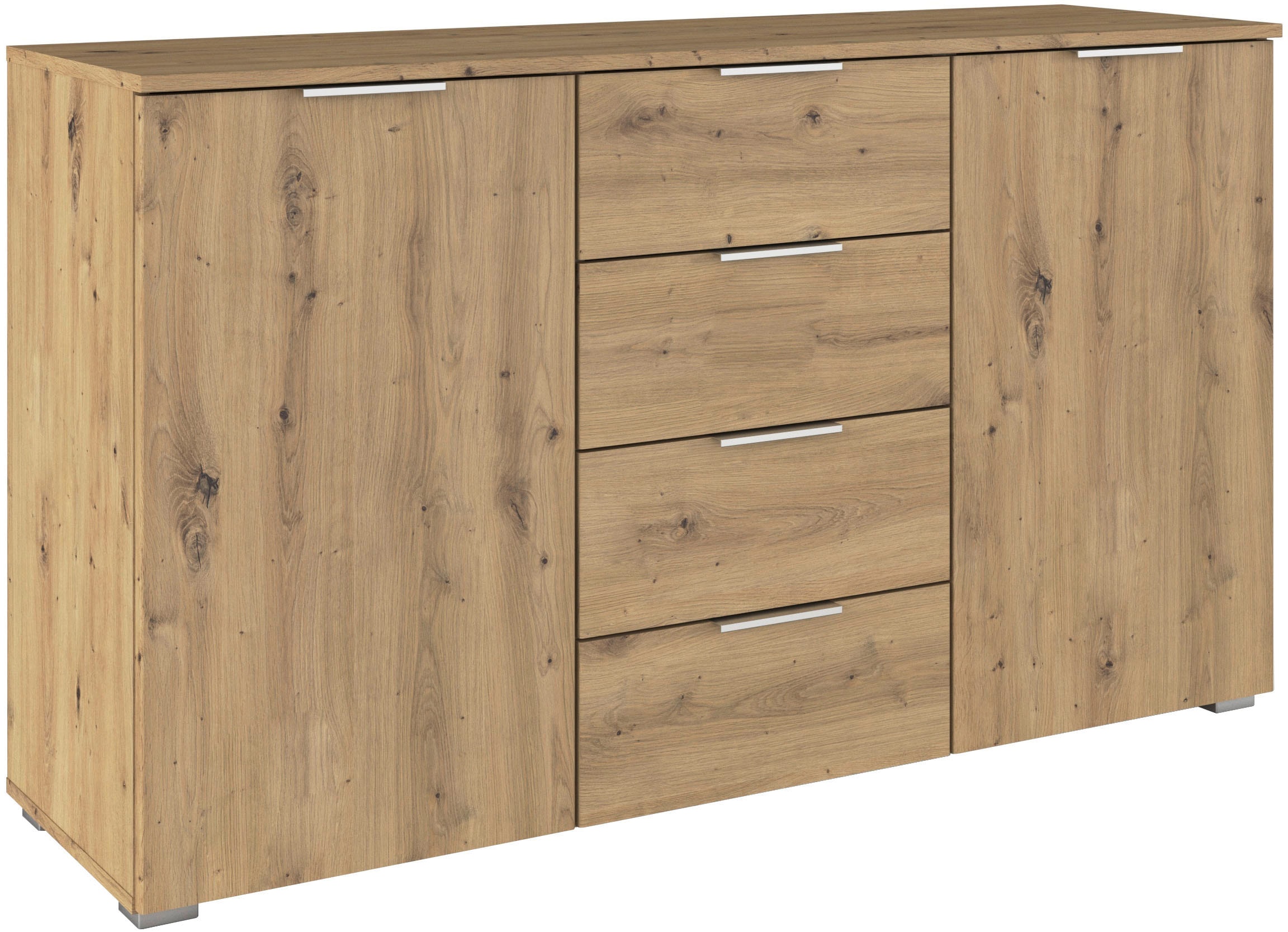 OTTO home Kombikommode "Sideboard Schubladenkommode AGORDO mit Dekor- oder Hochglanzfront" in zwei Griff-Farben, Breite 120 cm, vier große Schubladen, mit insgesamt 4 Einlegeböden MADE IN GERMANY