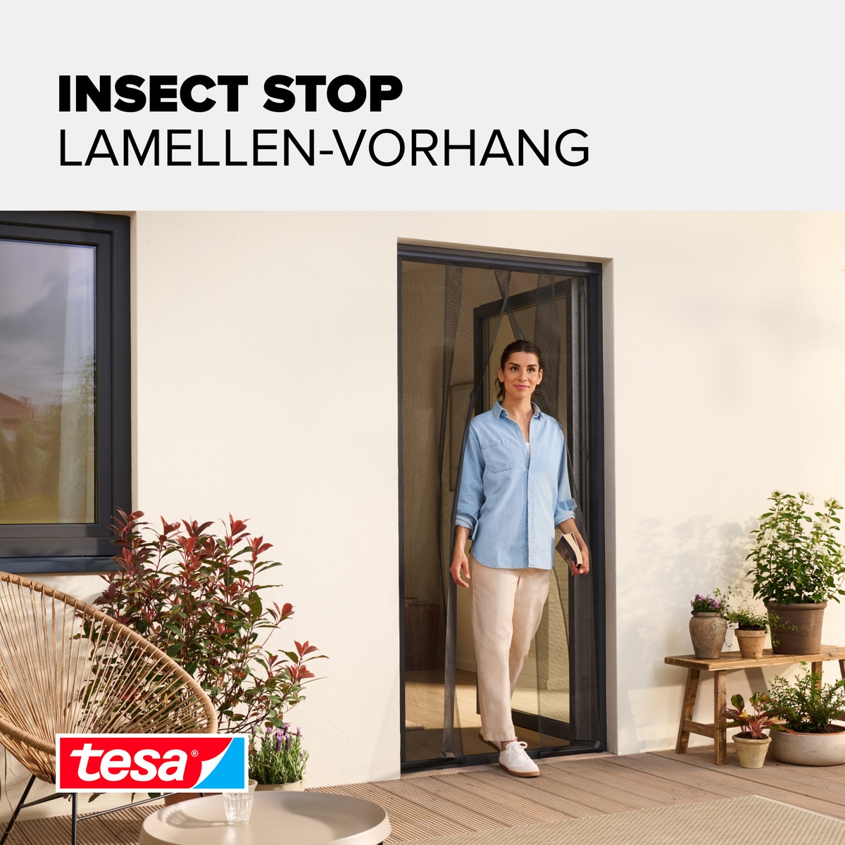 tesa Insektenschutz-Tür »Lamellen Vorhang - Fliegenvorhang für Balkon und Terassentüren« Packung, Fliegennetz, Klettband, 1 Stk. tlg. INSECT STOP Vorhang inkl. Klettverschluss - 95 x 220 cm