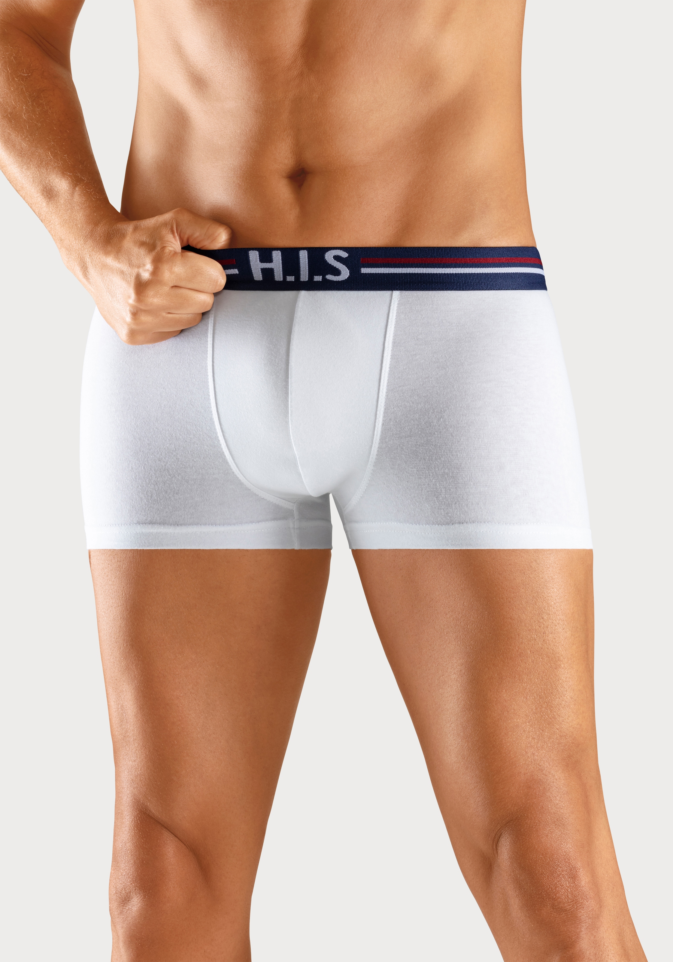 H.I.S Boxershorts, (Packung, 5 St.), in Hipster-Form mit Streifen und Markenlogo im Bund