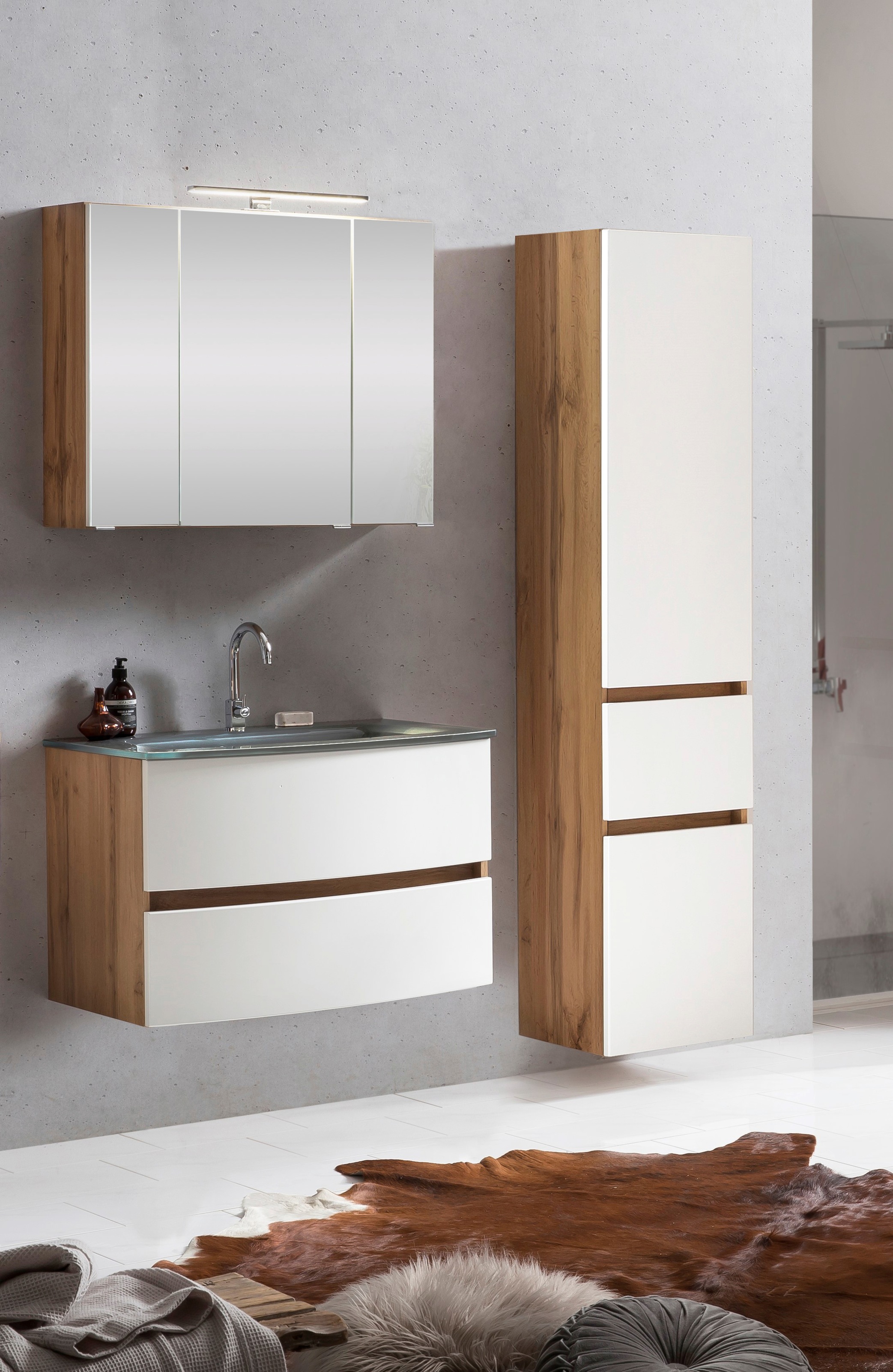 welltime Badezimmer-Set »Kaunas«, (Set, 3 St.), bestehend aus Waschtisch-Set mit Seitenschrank, Breite 120 cm