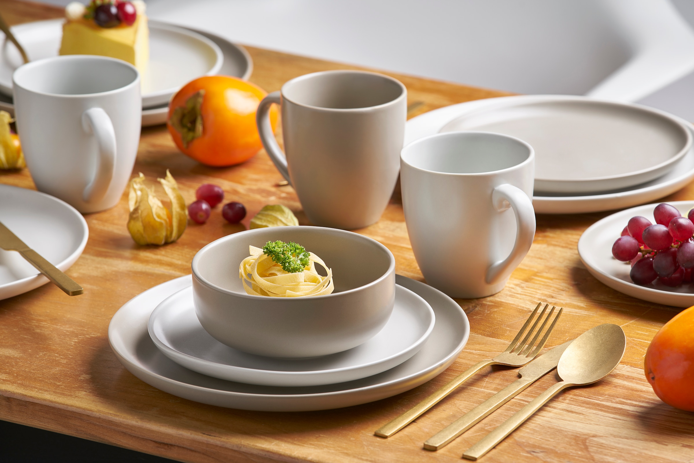 van Well Kombiservice »Geschirr-Set Stockholm, 16-teilig«, (Set, 16 tlg.), rund, sand/taupe, spülmaschinen- und mikrowellengeeignet
