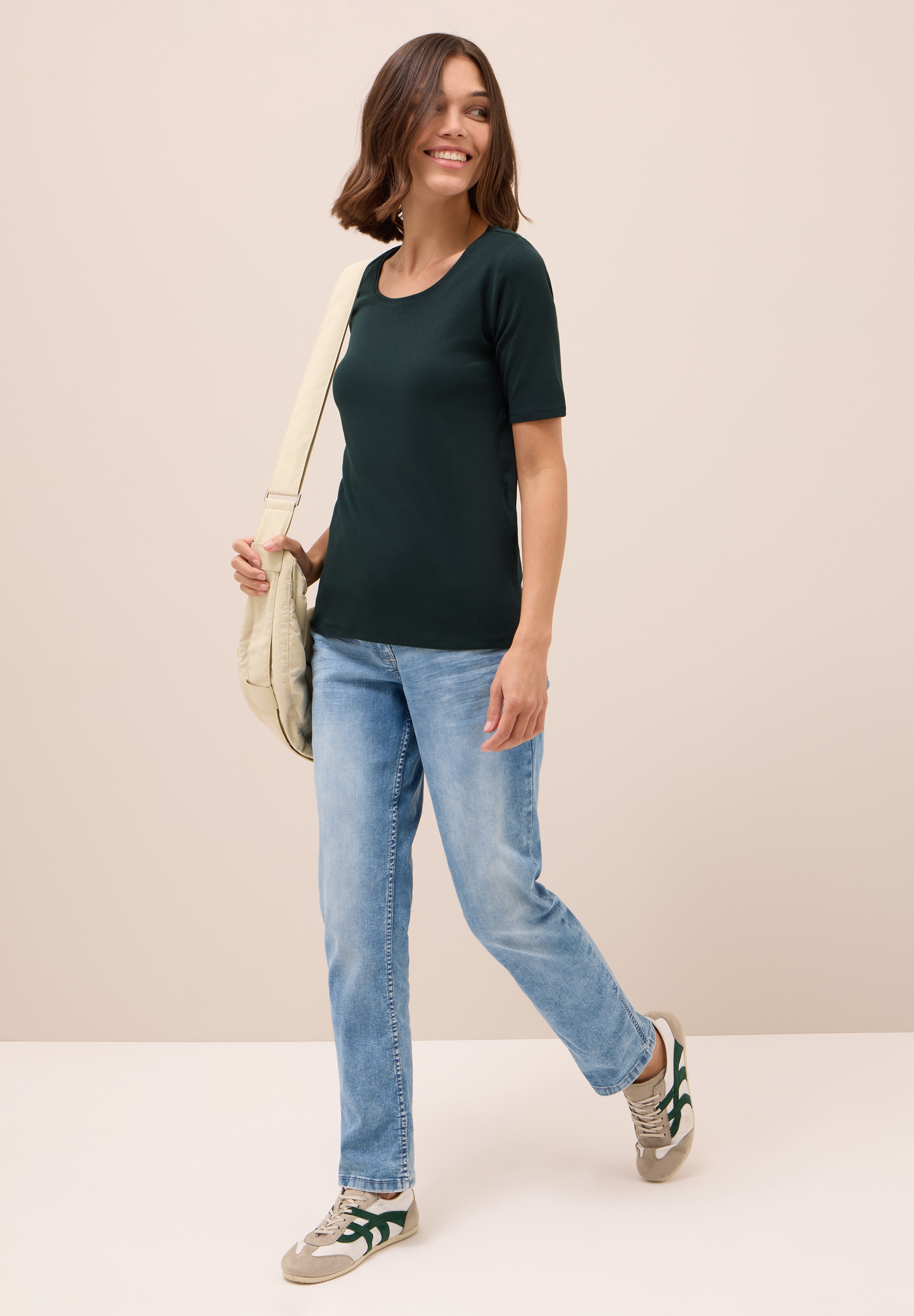 Cecil Rundhalsshirt »Style Lena«, mit Halbärmeln