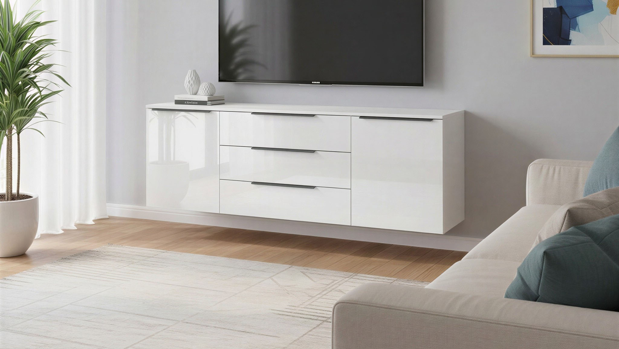 borchardt Möbel Sideboard "Tom, Kommode Breite 166cm, hängend oder stehend mit Metallgriffen" 2 Türen 3 Schubkästen, verstellbare Einlegeböden