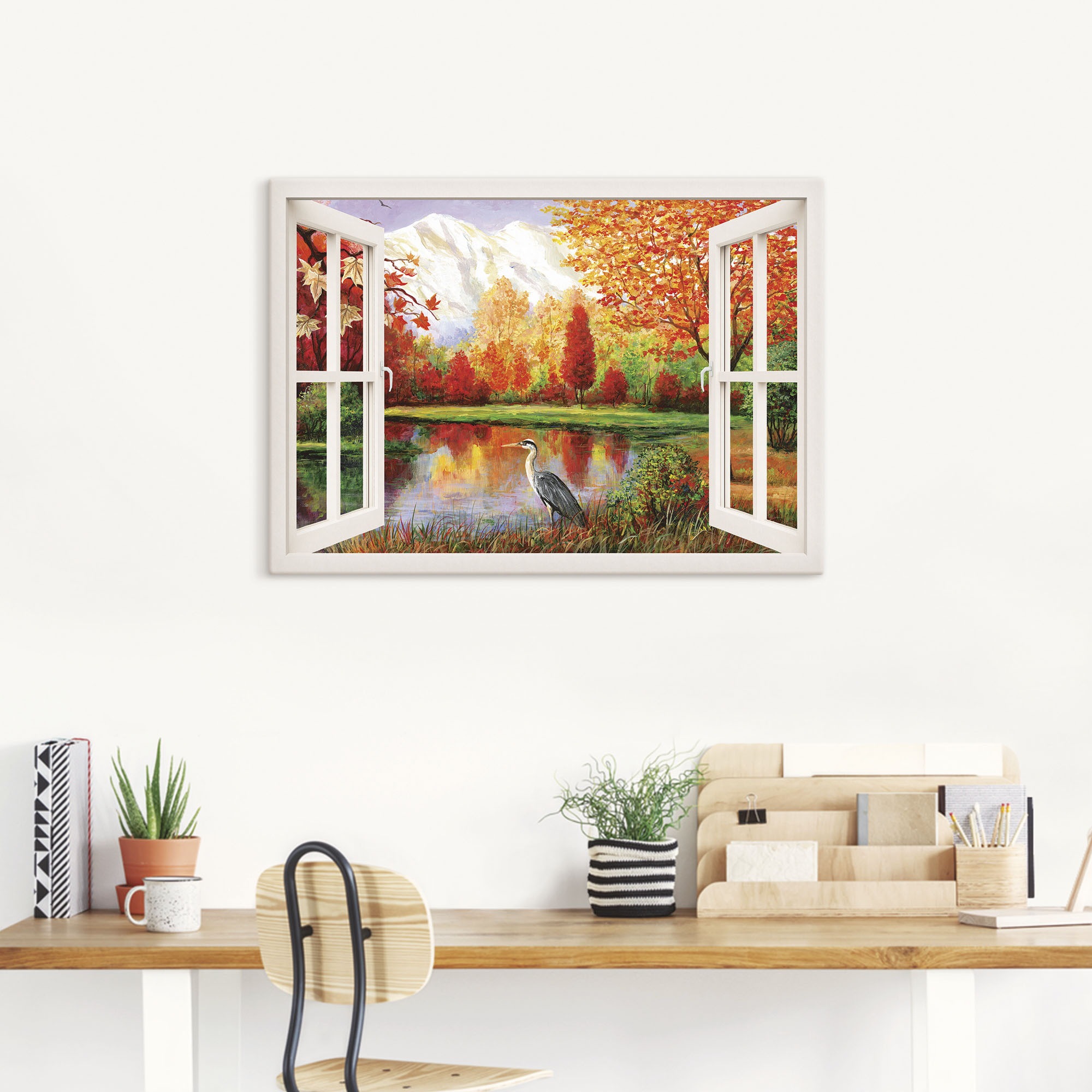 Artland Wandbild »Herbst am See«, Fensterblick, (1 St.), als Leinwandbild, Wandaufkleber in verschied. Größen