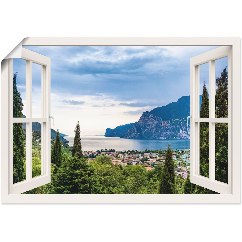 Artland Wandbild »Gardasee durchs weiße Fenster«, Seebilder, (1 St.)