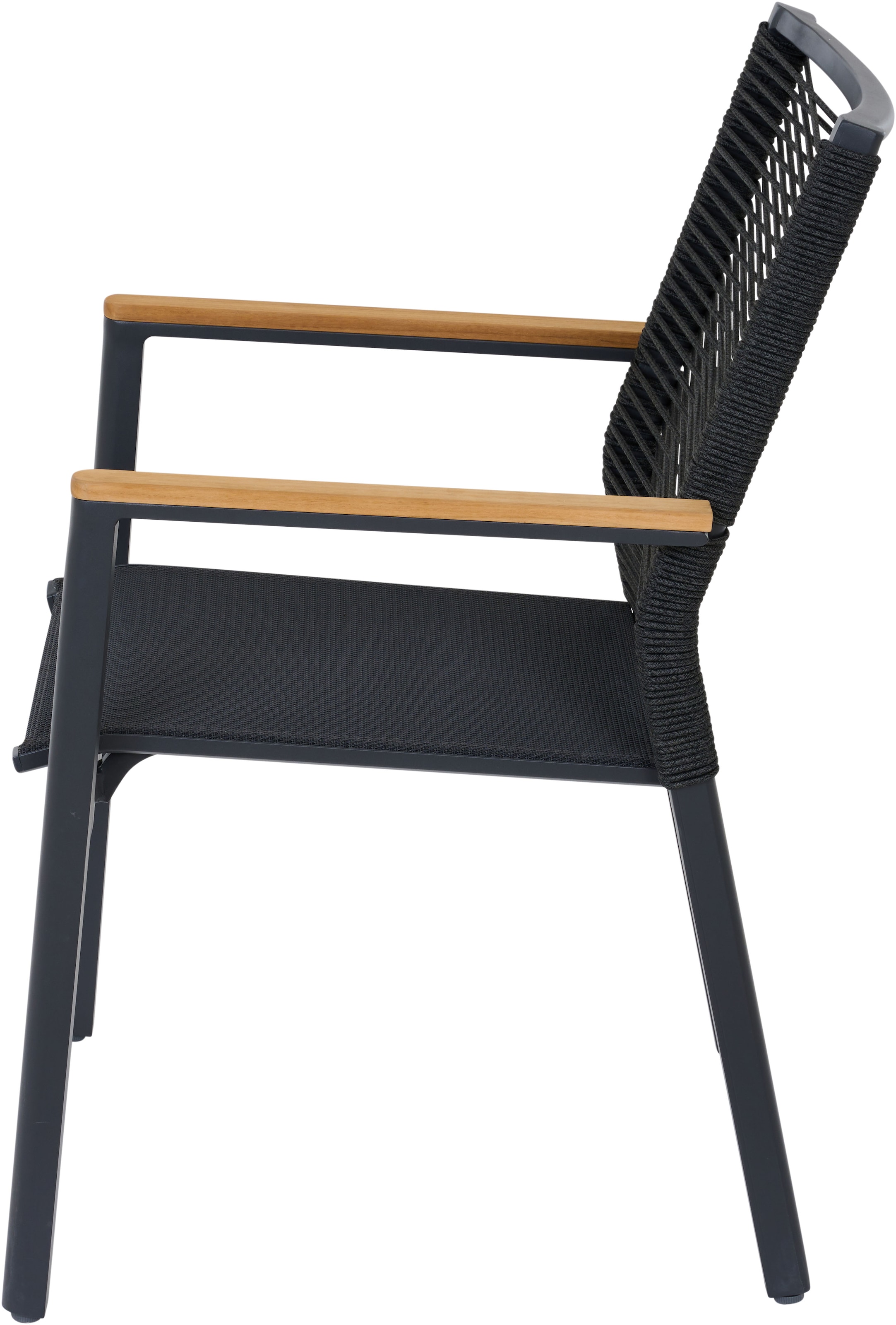 Siena Garden Gartensessel »BOLOGNA Stapelsessel« Aluminiumgestell, Rope Geflecht, Armlehnen aus Teak FSC 100%