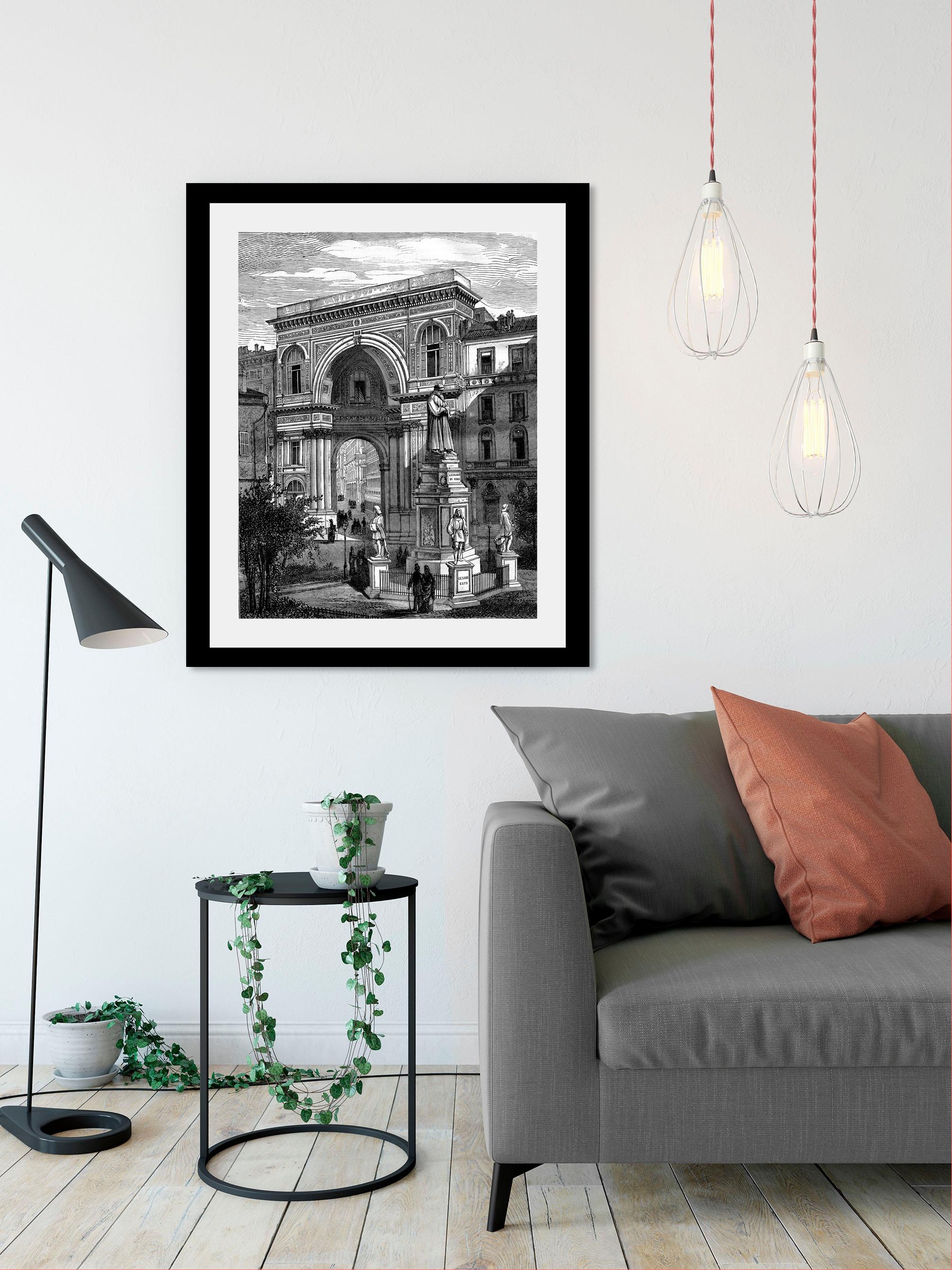 queence Bild »Gemälde«, Schwarz-Weiß-Historische Persönlichkeiten-Gebäude-Gemälde-Kunst, HD Premium Poster-Druck inkl. Holzrahmen