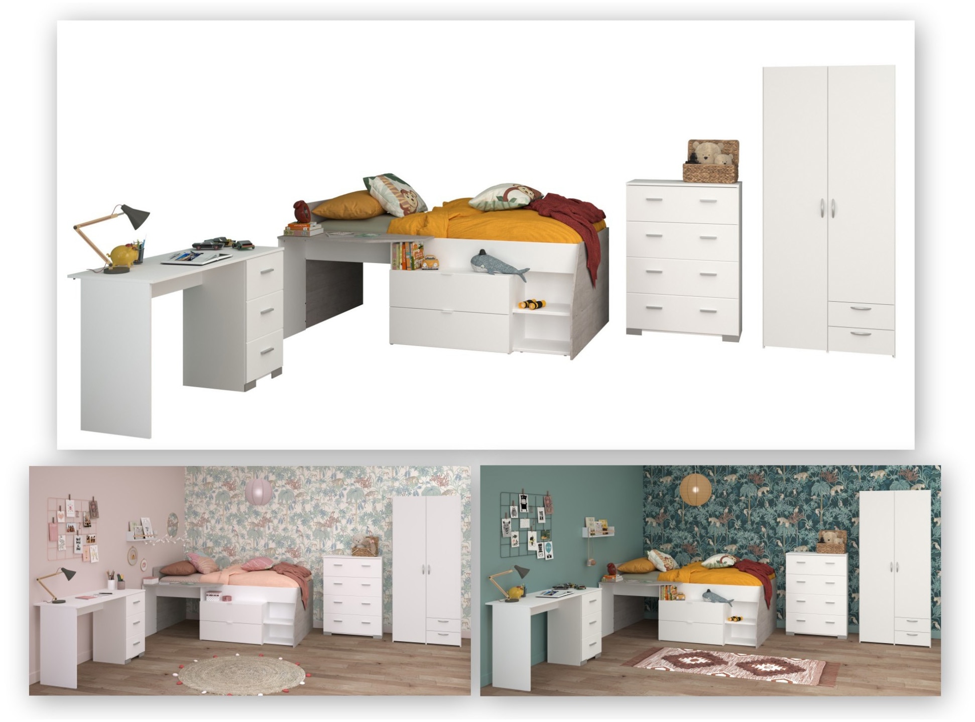 Jugendzimmer-Set »Parisot, Milky 11«, (5 tlg.), viel Stauraum, komplettes Zimmer, für...