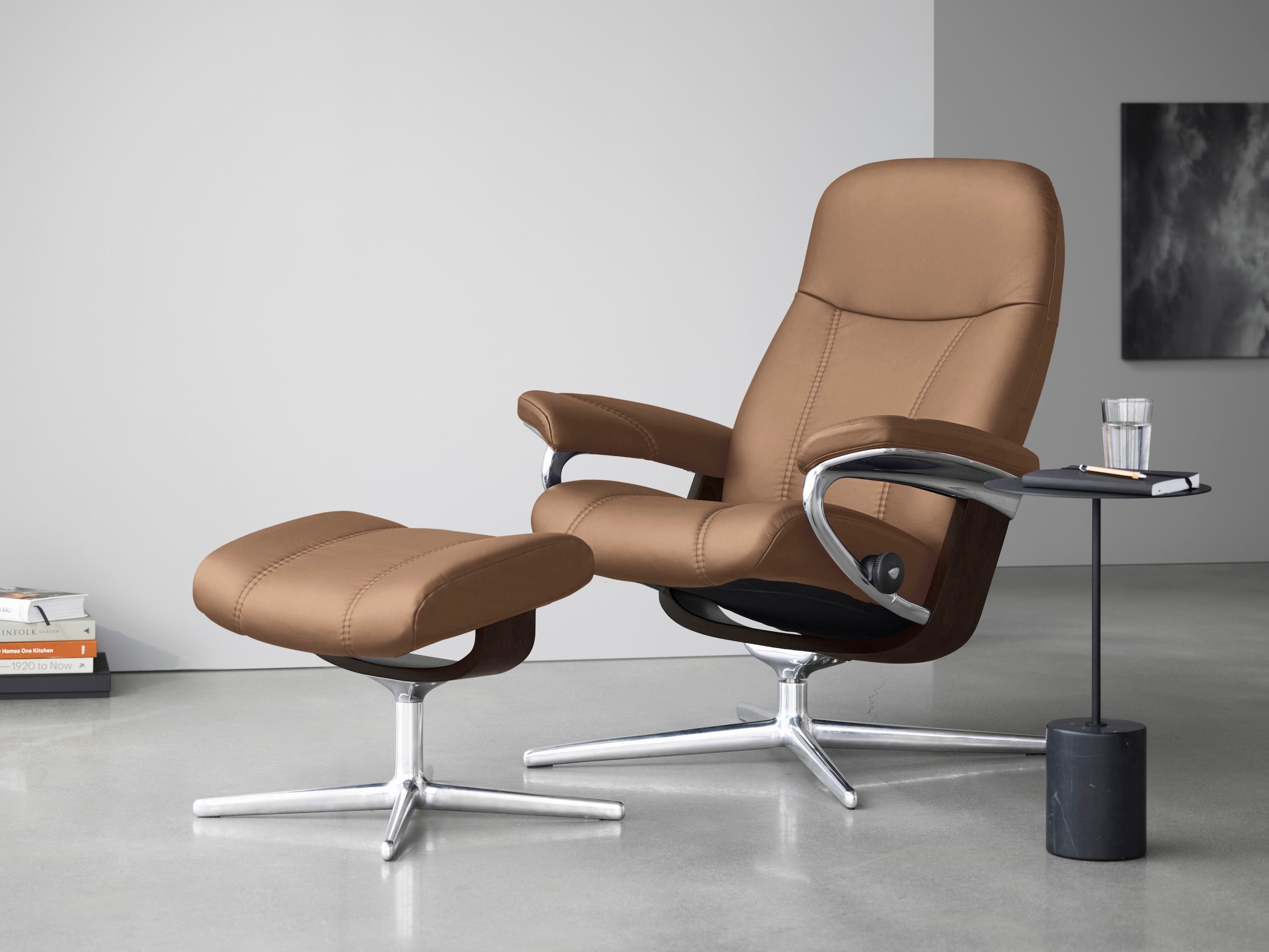 Stressless Fußhocker "Consul", mit Cross Base, Größe S, M & L, Holzakzent Braun