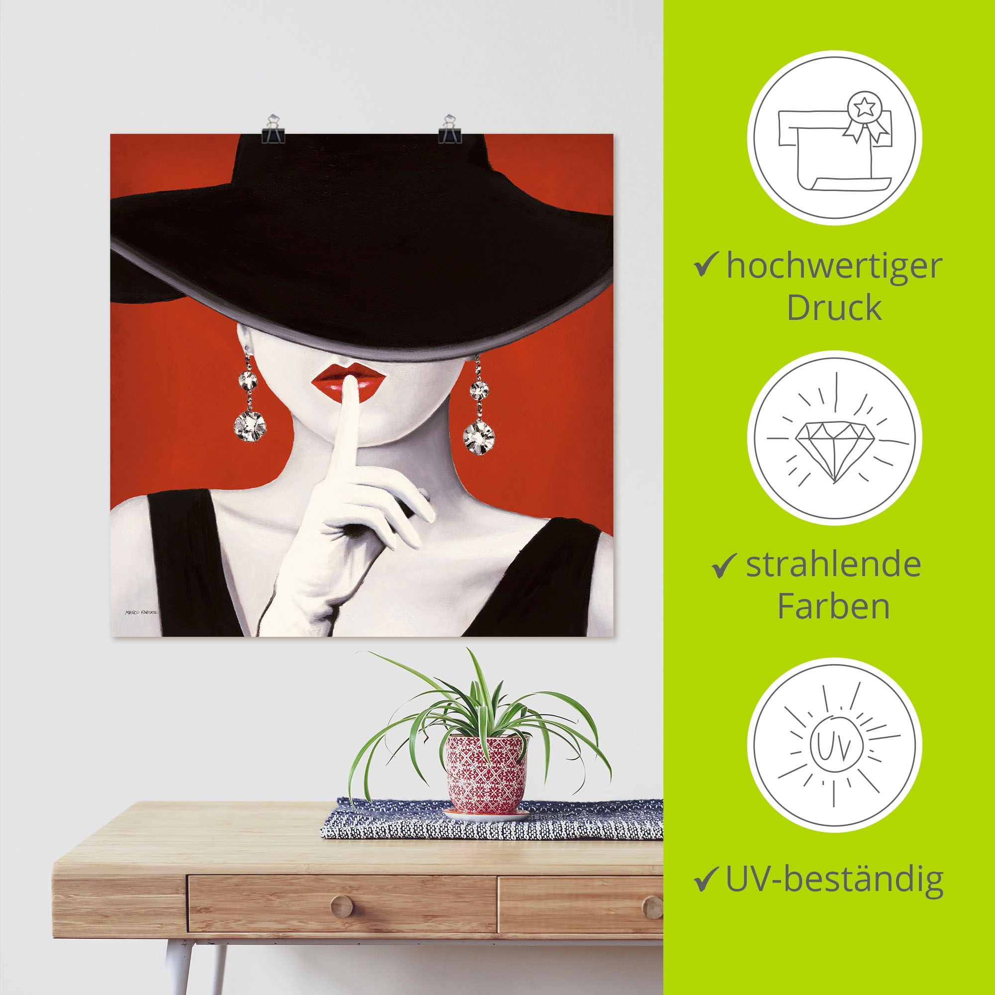Artland Wandbild »Hut ab I«, Frau, (1 St.), als Leinwandbild, Poster, Wandaufkleber in verschied. Größen