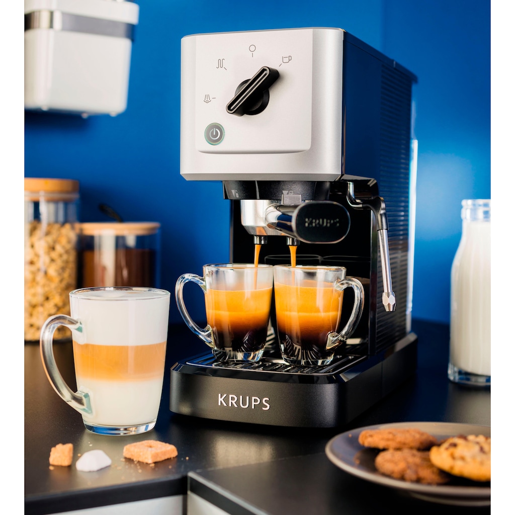 Krups Espressomaschine »Calvi Steam & Pump XP3440«, Edelstahl, 1 L Wassertank, Sehr kompakt, Schnelles Aufheizen