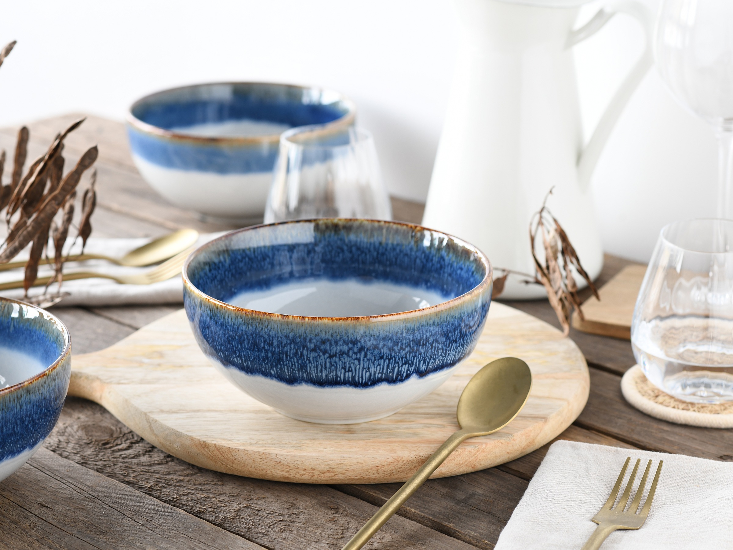 CreaTable Schale »Cascade, Buddha Bowl 17,5 cm 4-tlg« 4 Stk. aus Steinzeug Rekativglasur, Healthy Food