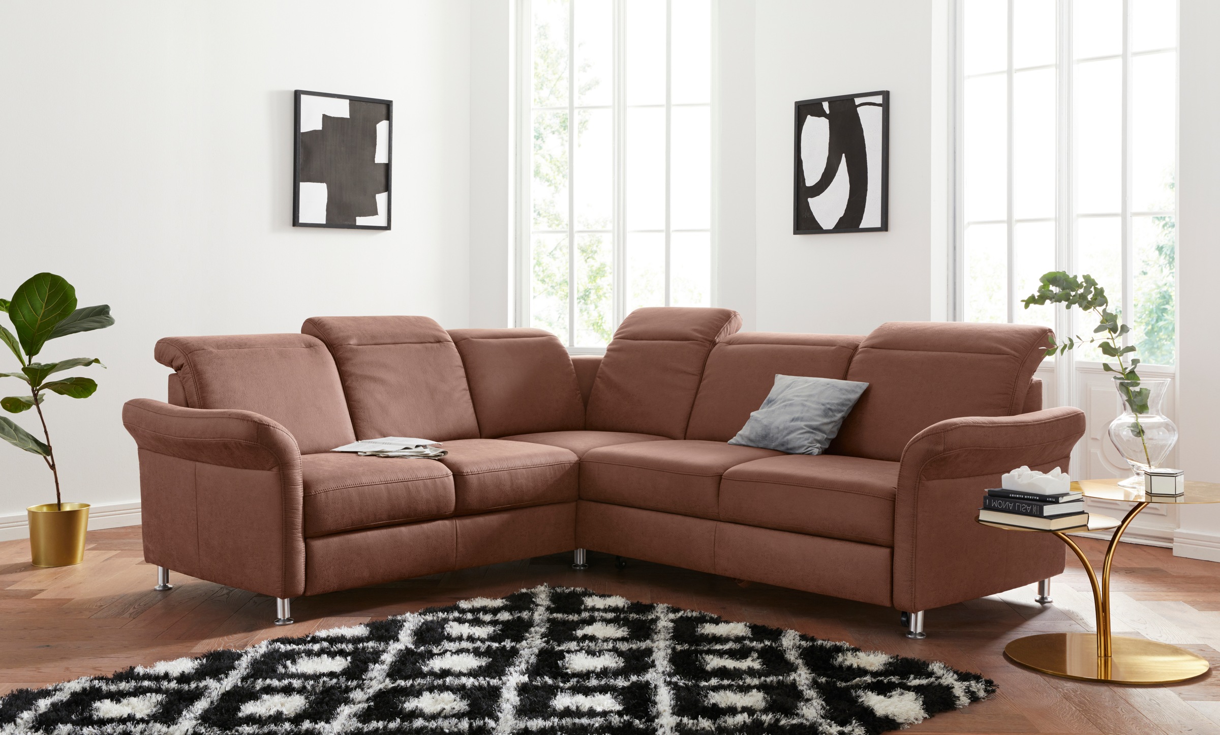 sit&more Ecksofa "Darwin L-Form" inklusive Federkern, wahlweise mit Kopfteilverstellung, Schlaffunktion