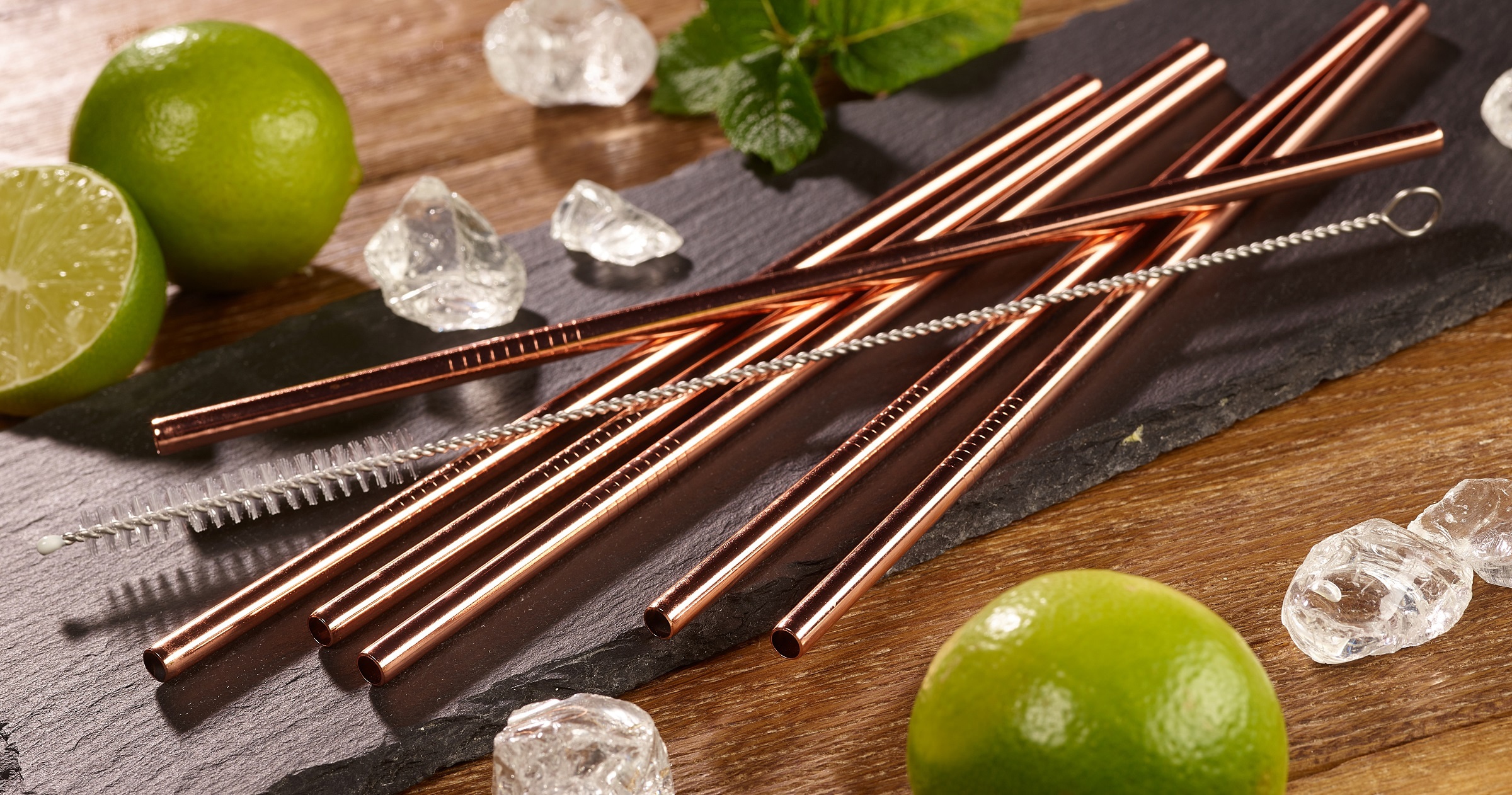 ECHTWERK Trinkhalme, (Set, 6 tlg.), Strohhalm-Set, Cocktail Zubehör, Edelstahl, inkl. Reinigungsbürste