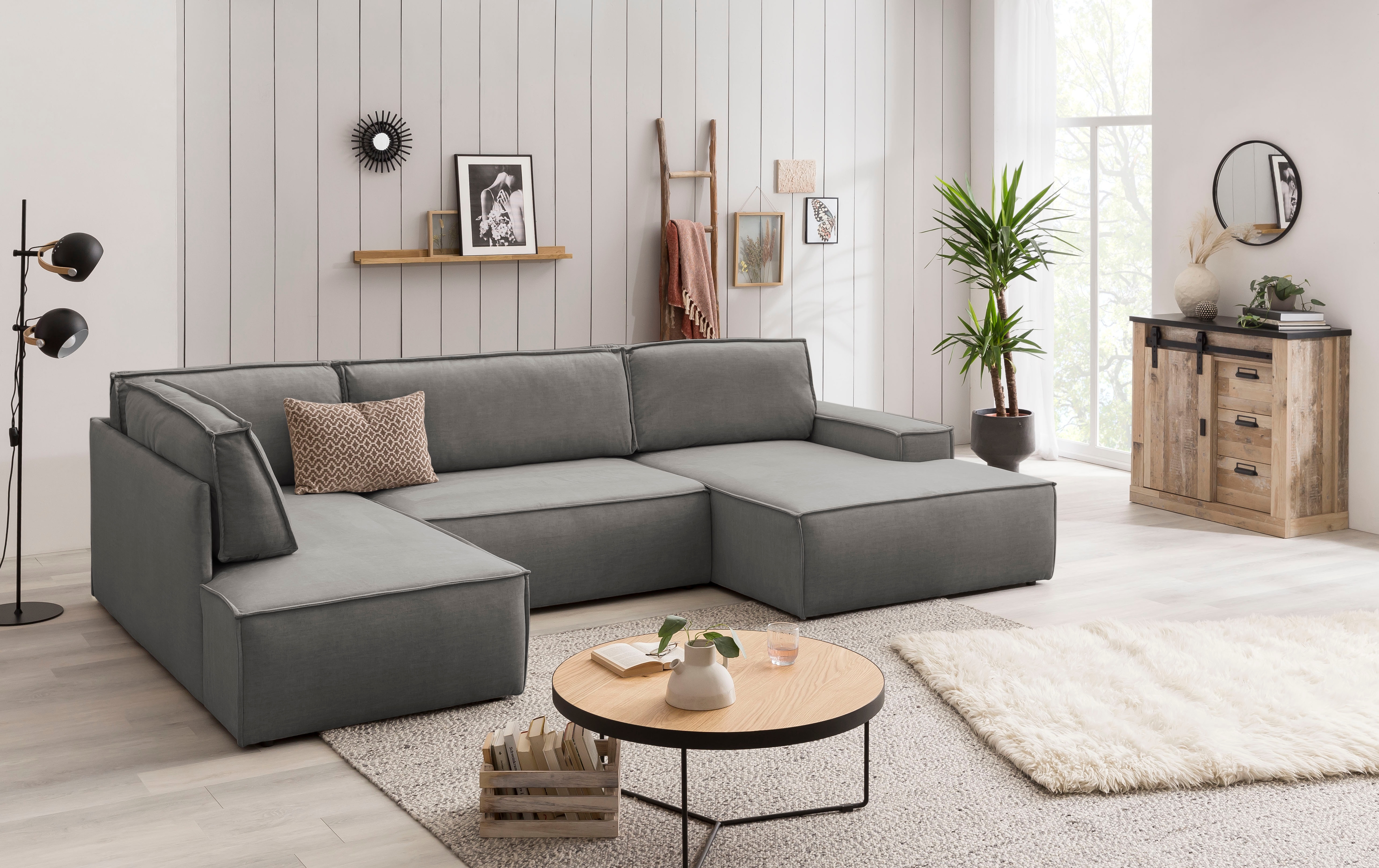 OTTO home Wohnlandschaft "SHERWOOD U-Form, 329 cm - OTTO. Verlässliche Qualität." Schlaffunktion m. Bettkasten (194x139 cm), Cord, Vintage, Samtvelours