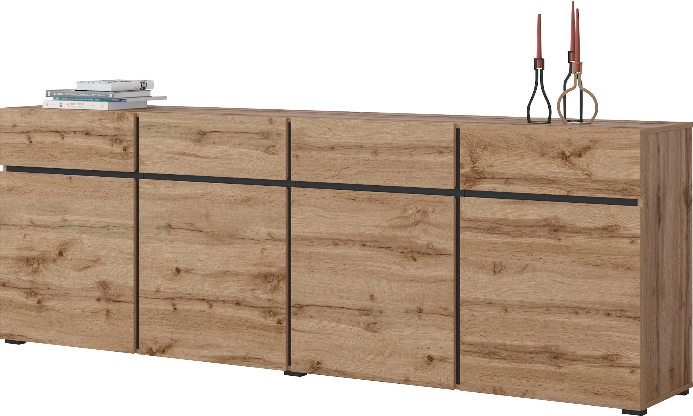 INOSIGN Sideboard "Cross,Breite 225 cm, moderne grifflose Kommode,4 Türen/4 günstig online kaufen