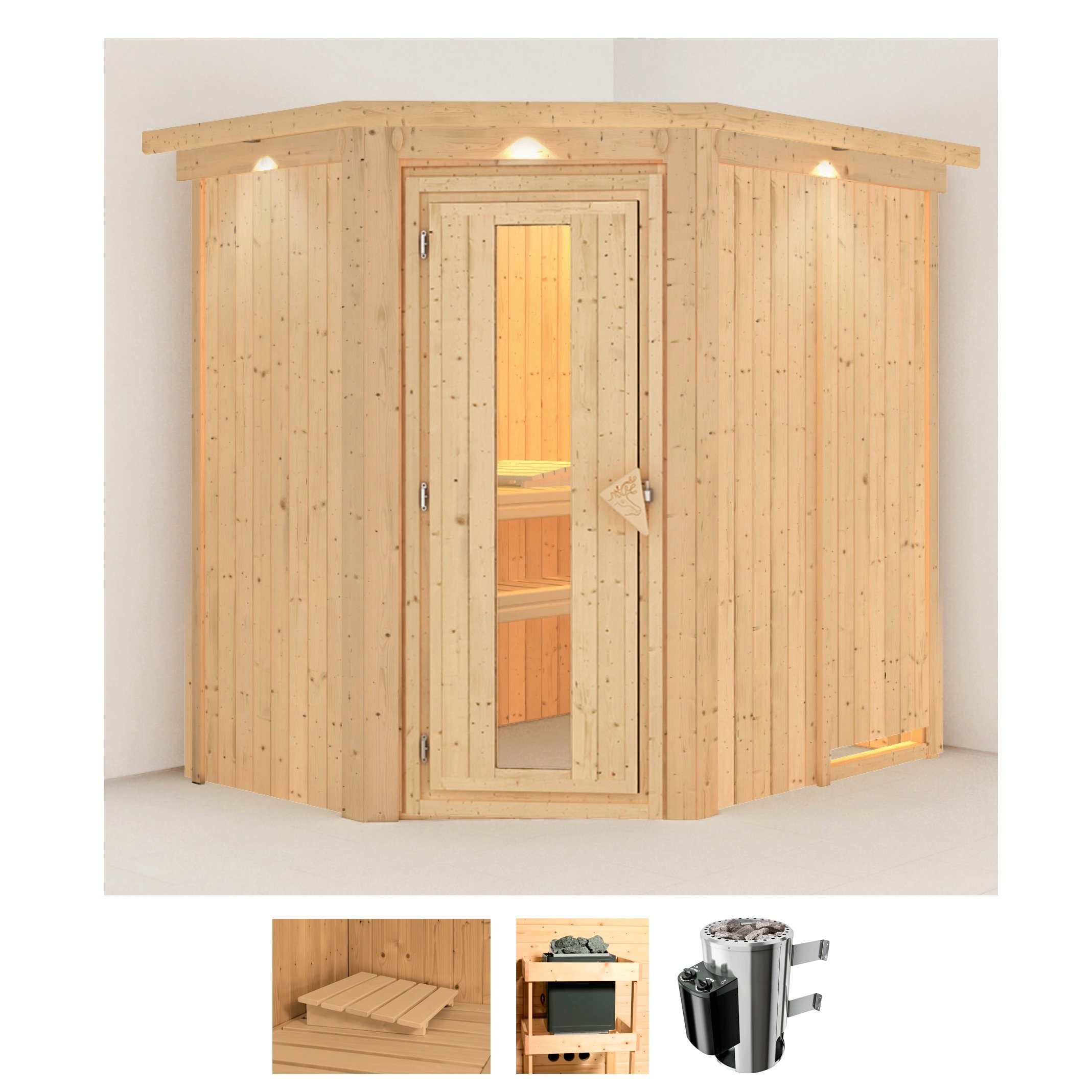 Karibu Sauna "Swantje" Set, 3,6-kW-Plug & Play Ofen mit integrierter Steuerung