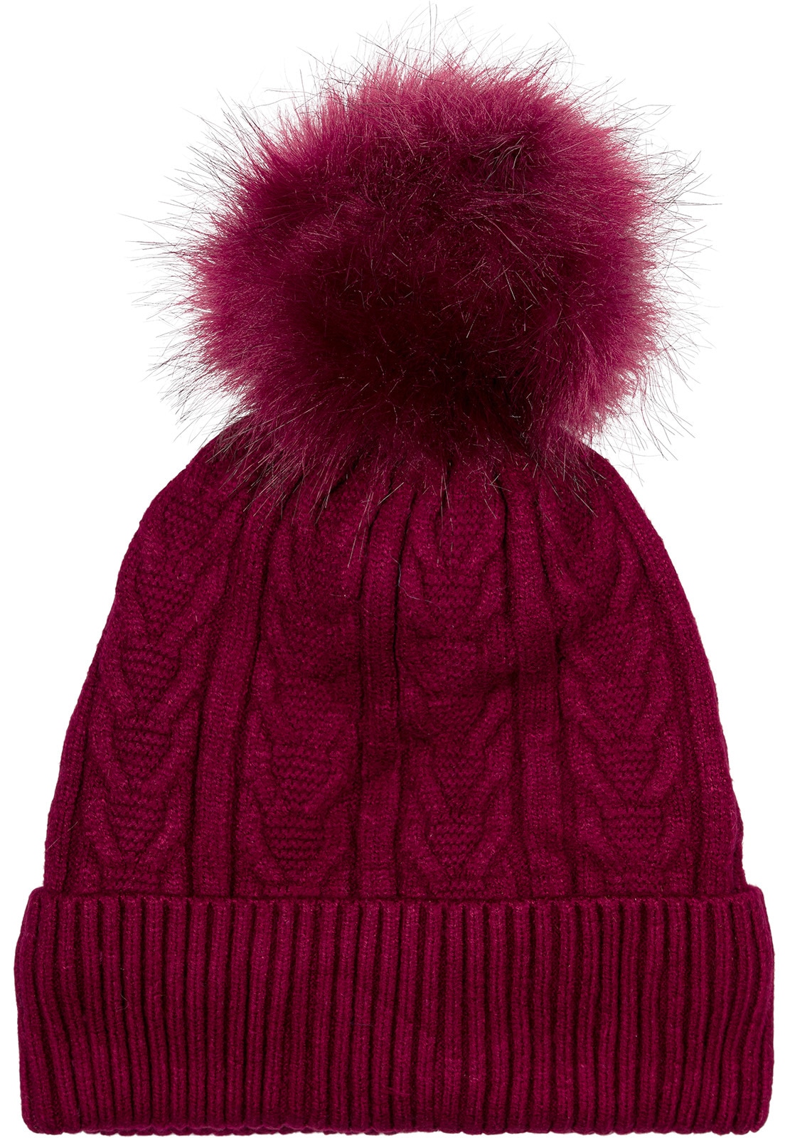styleBREAKER Bommelmütze »Feinstrick Bommelmütze mit Zopfmuster« 1 Stk.