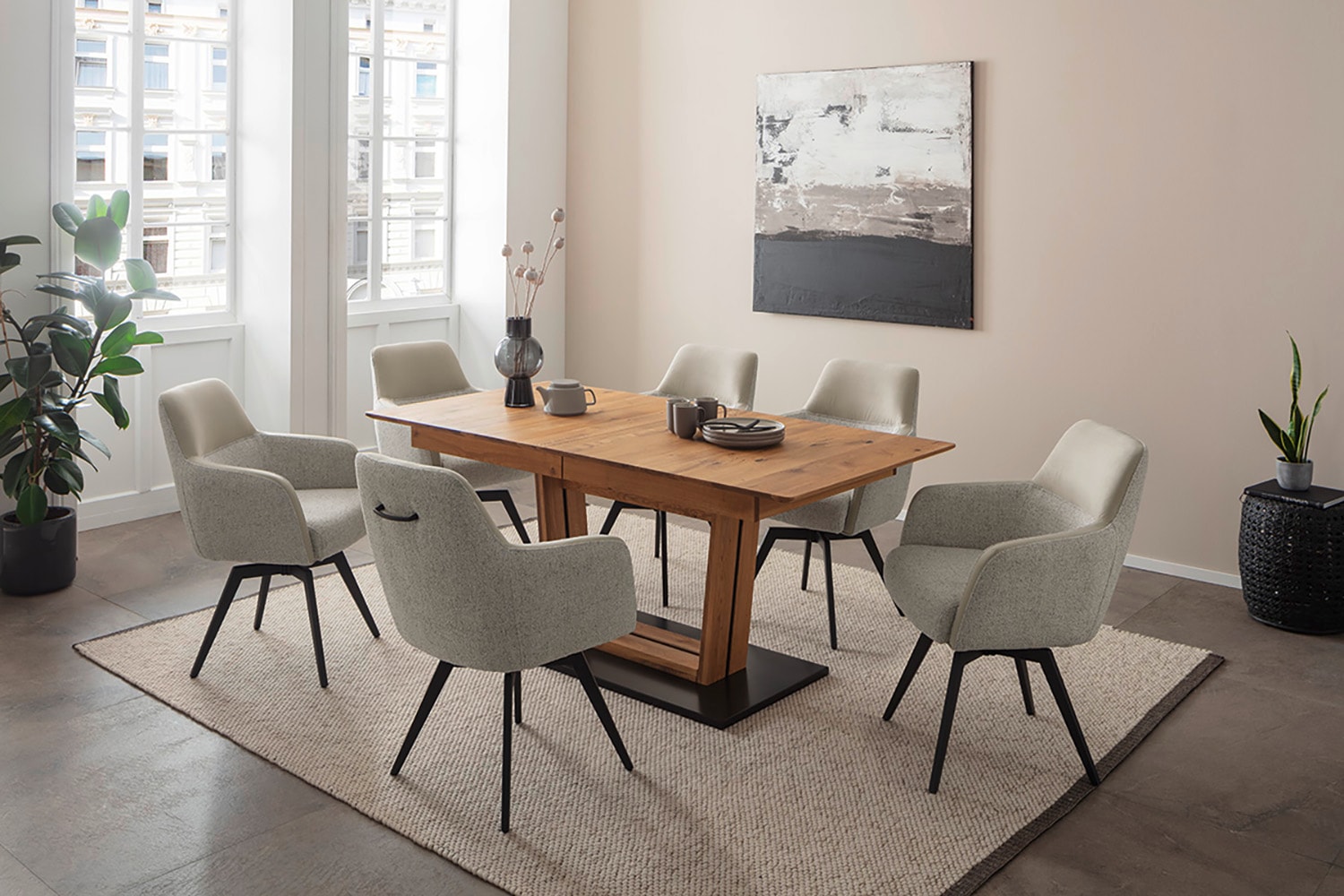 MCA furniture Esstisch »Morena Säulentisch Komfort Tisch«, Synchronauszug,ausziehbar,Wildeiche,massiv,geölt,XXL