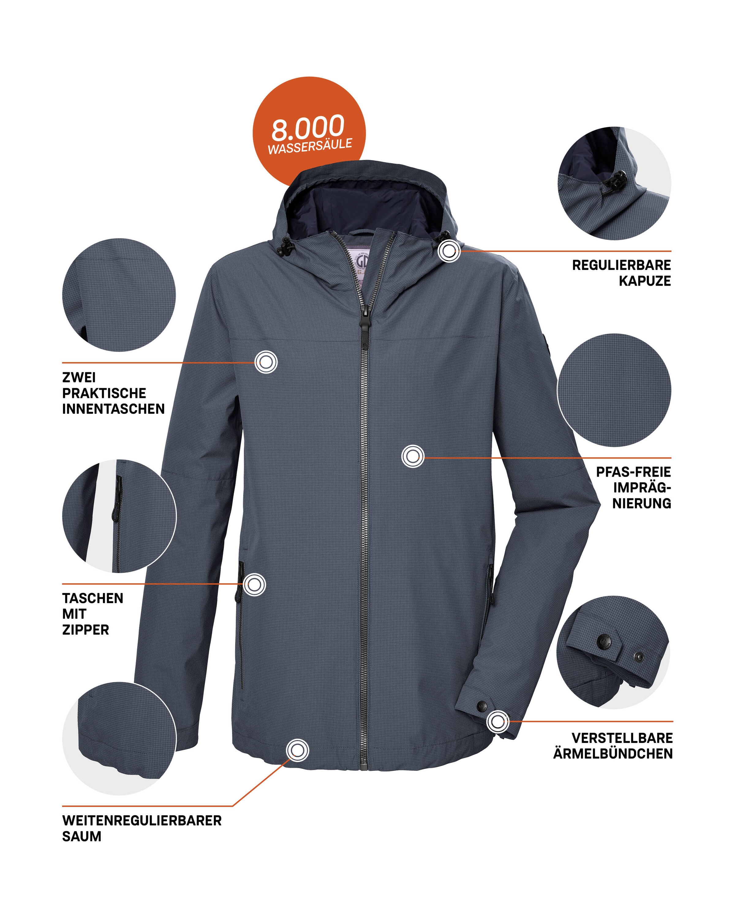 G.I.G.A. DX by killtec Funktionsjacke »GS 80 MN JCKT«, Herrenjacke wasserdicht 8.000 mm, Kapuze, nachhaltig, verstellbar
