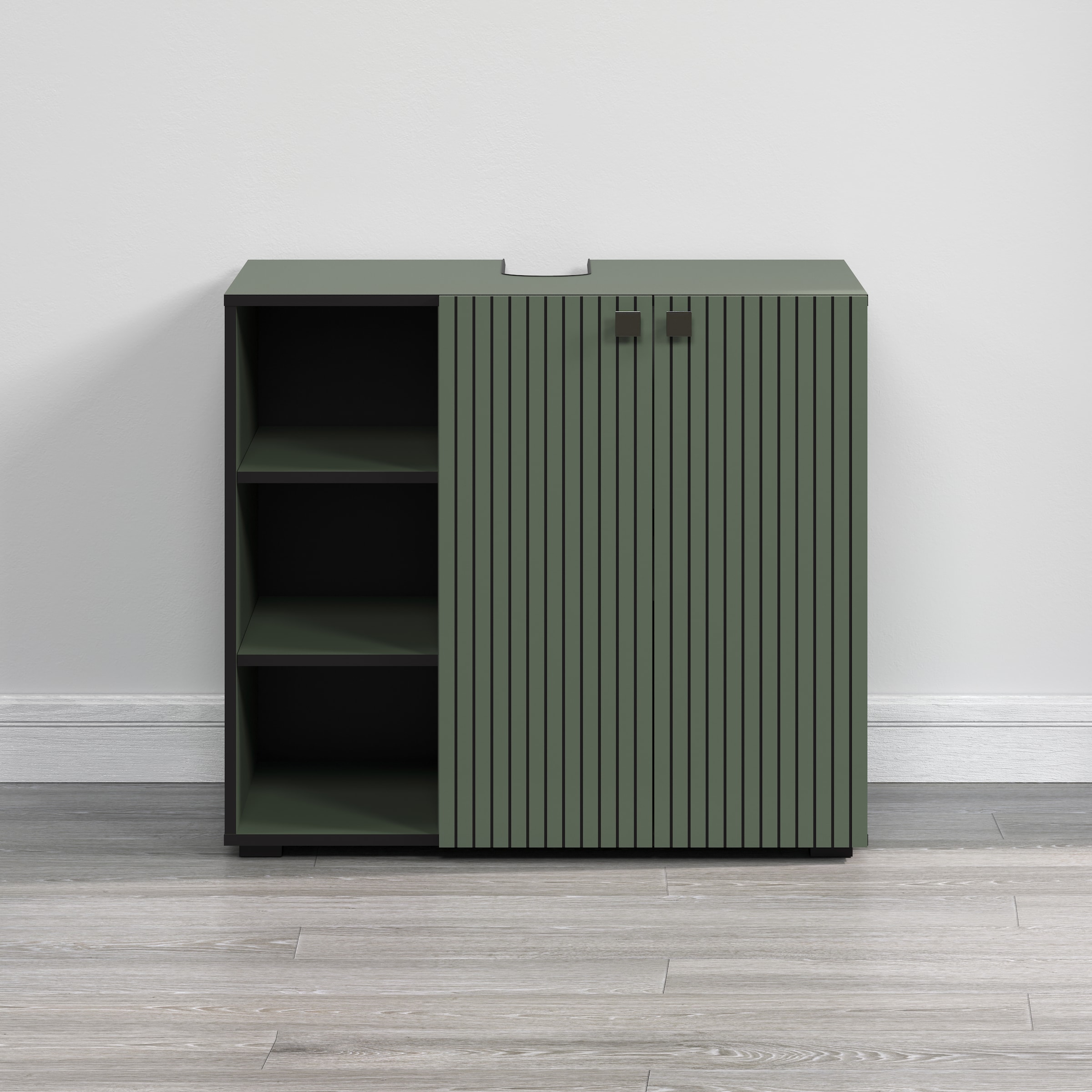 welltime Waschtisch »Amrum Waschbeckenunterschrank und Waschbecken«, Waschbeckenunterschrank mit Rillenoptik - Maße (B/T/H) 90/53/79 cm