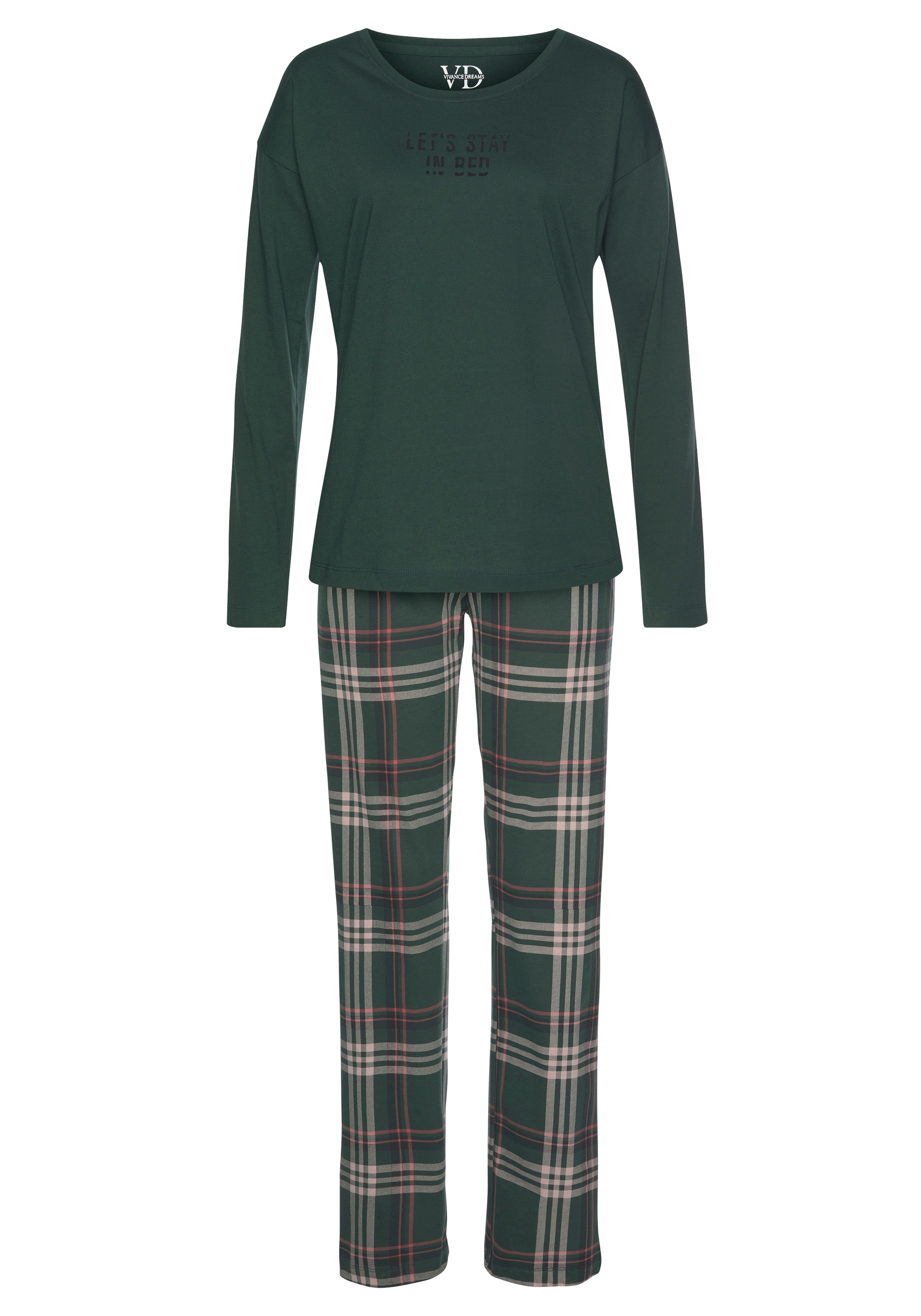 Vivance Dreams Pyjama 2-teilig, 2 tlg. mit Schriftprint und gemusterter Hos günstig online kaufen
