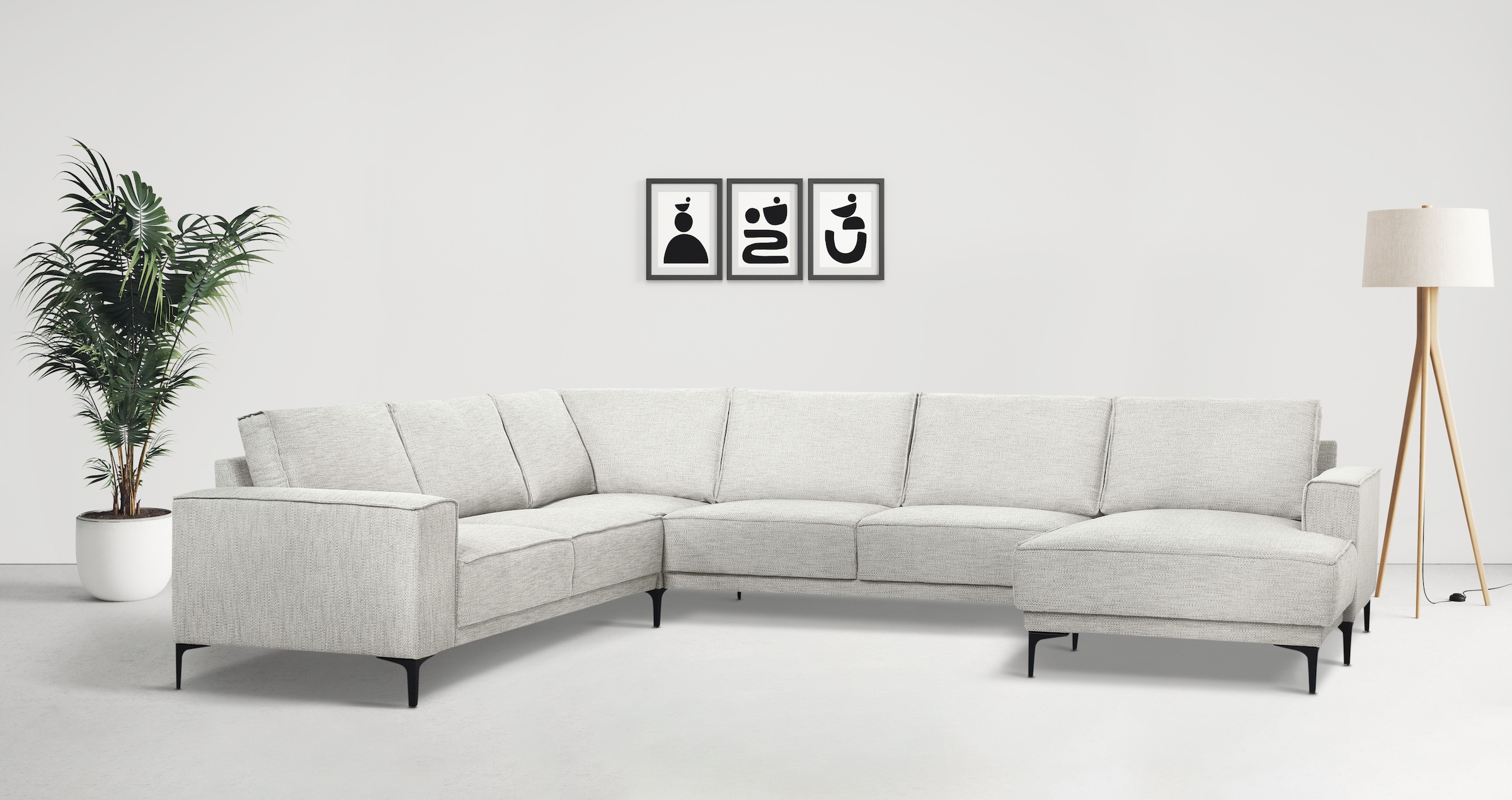 OTTO home Wohnlandschaft "OLAND Flachgewebe U-Form, XXL, B: 342 cm, Skandi-Design" Skandi-Design in Struktur, Flachgewebe, Luxus-Microfaser, Boucle