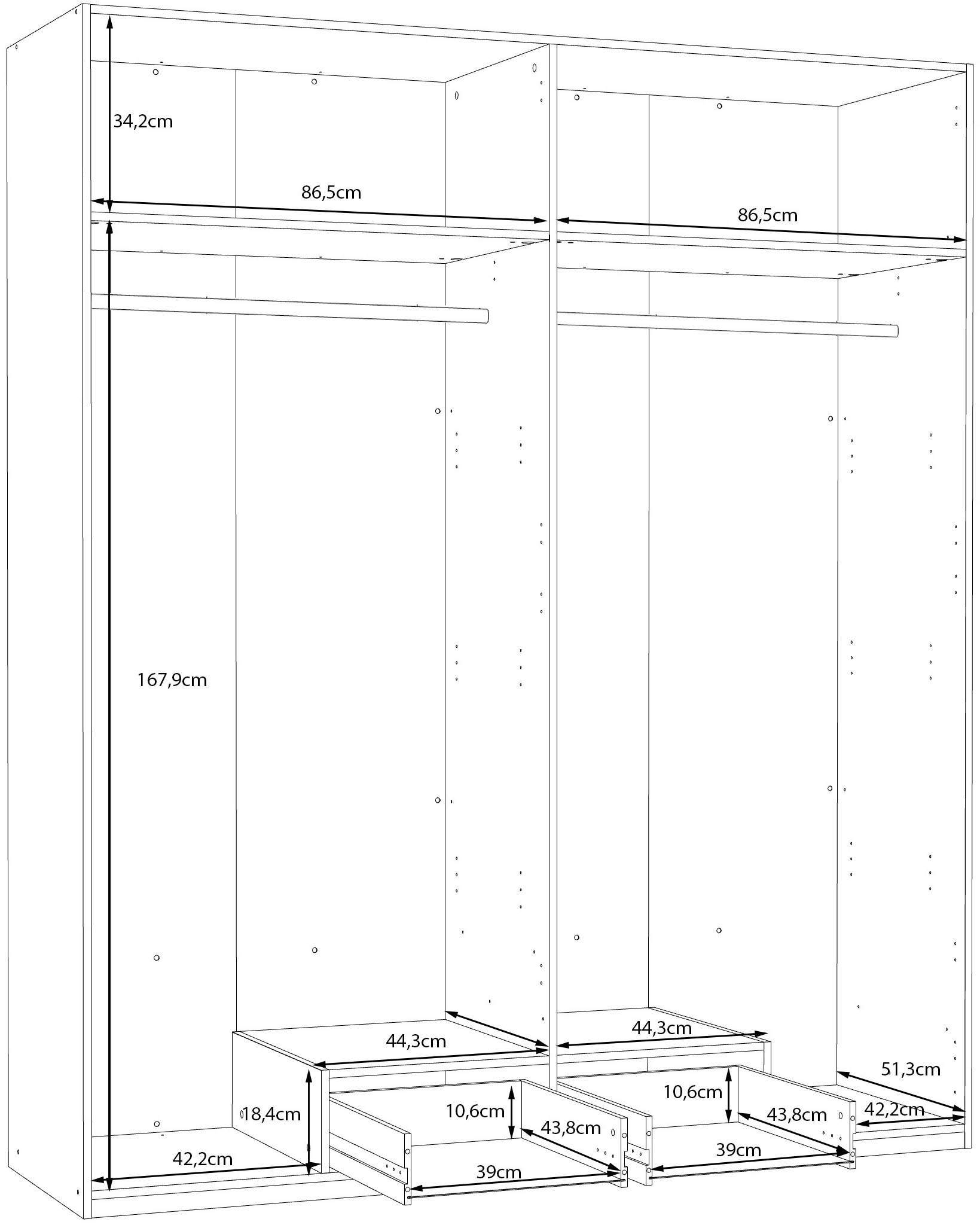FORTE Drehtürenschrank, Drehtürenschrank, sehr viel Stauraum