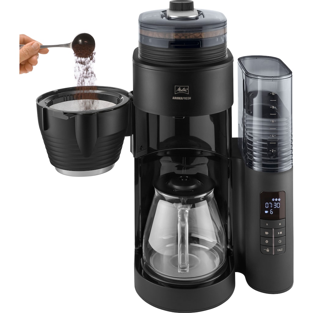 Melitta Kaffeemaschine mit Mahlwerk »AromaFresh X 1030-06«, 1,25 l Kaffeekanne, Papierfilter, 1x4, 11 Mahlgradeinstellungen,Kaffeebohnen/-pulver, 
Timer,Warmhalteplatte