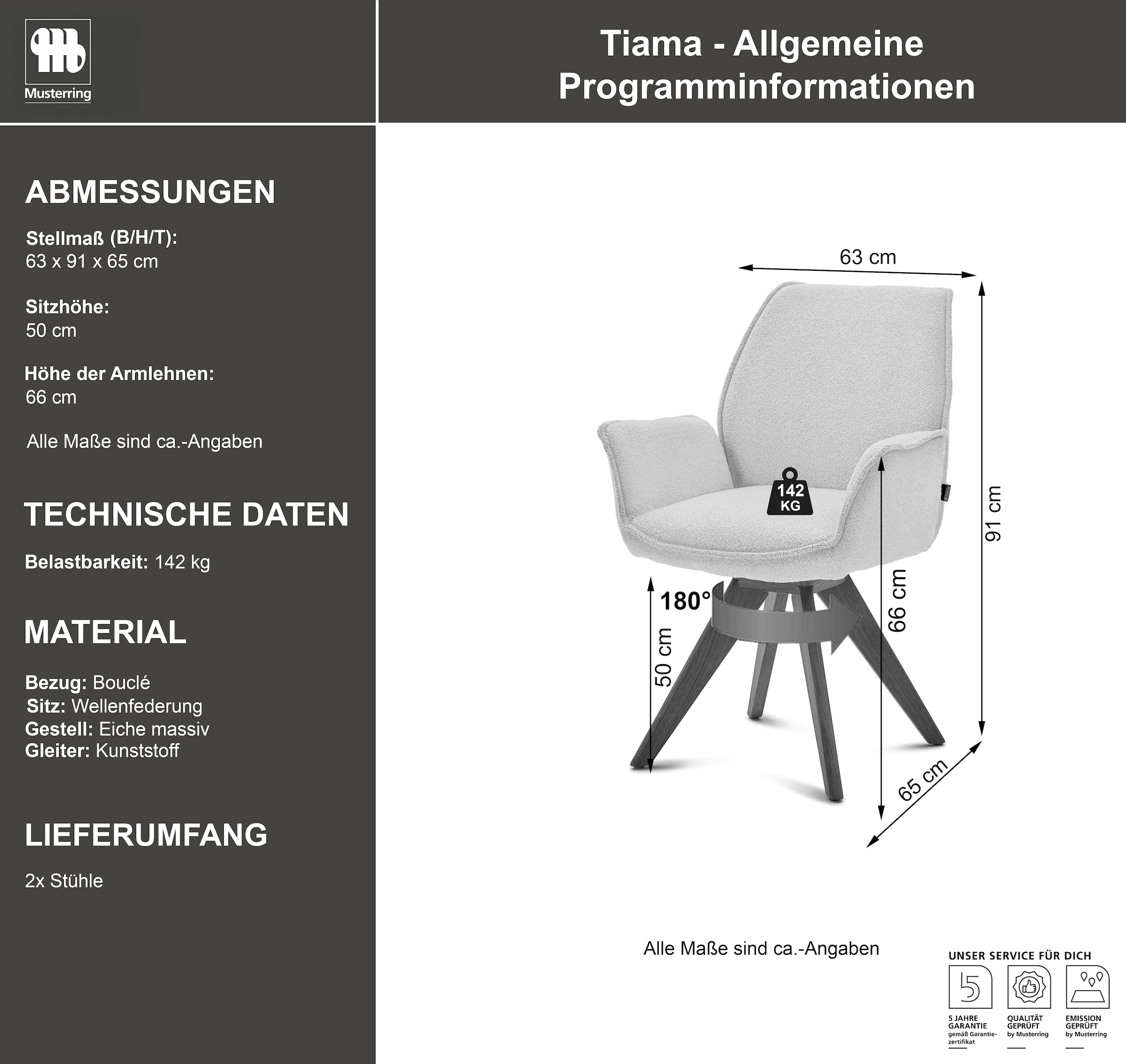 Musterring Esszimmerstuhl »Tiama« (Set) 2 Stk.Stativgestell Eiche massiv, 180° drehbar, Stoff Cord oder Bouclé