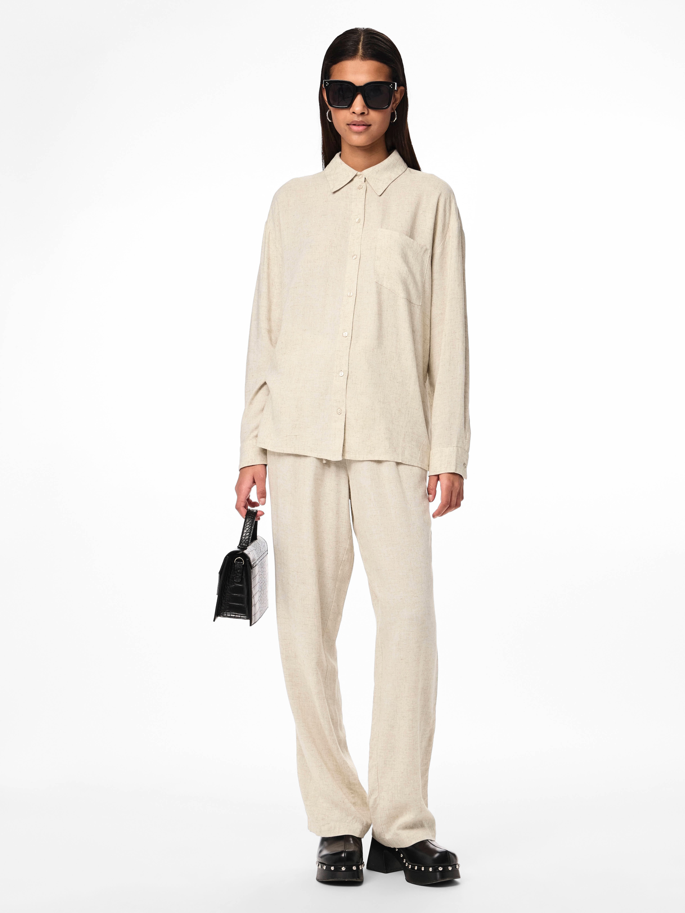 pieces Hemdbluse »PCPIA LS LOOSE SHIRT WVN NOOS«, mit Leinen
