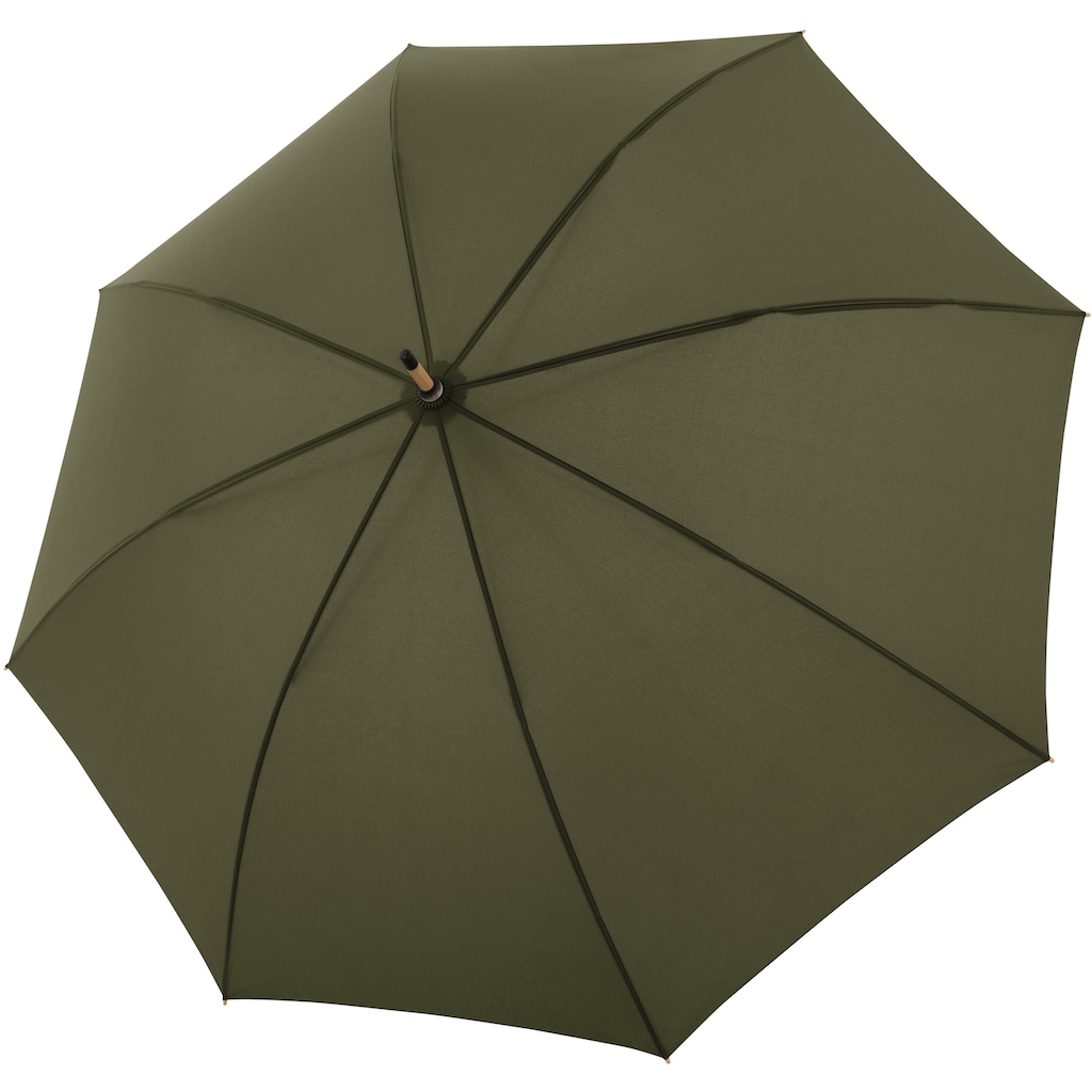 doppler® Stockregenschirm »nature Long, deep olive«, aus recyceltem Material mit Schirmgriff aus Holz