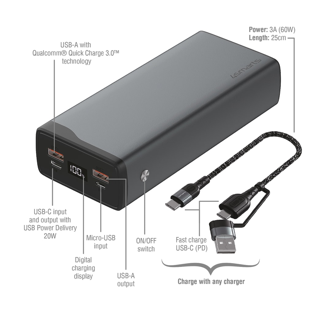 4smarts Powerbank »VoltHub Pro 26800mAh«, 4smarts Powerbank VoltHub Pro 26800mAh QuickCharge PD gunmetal, 10000 mAh