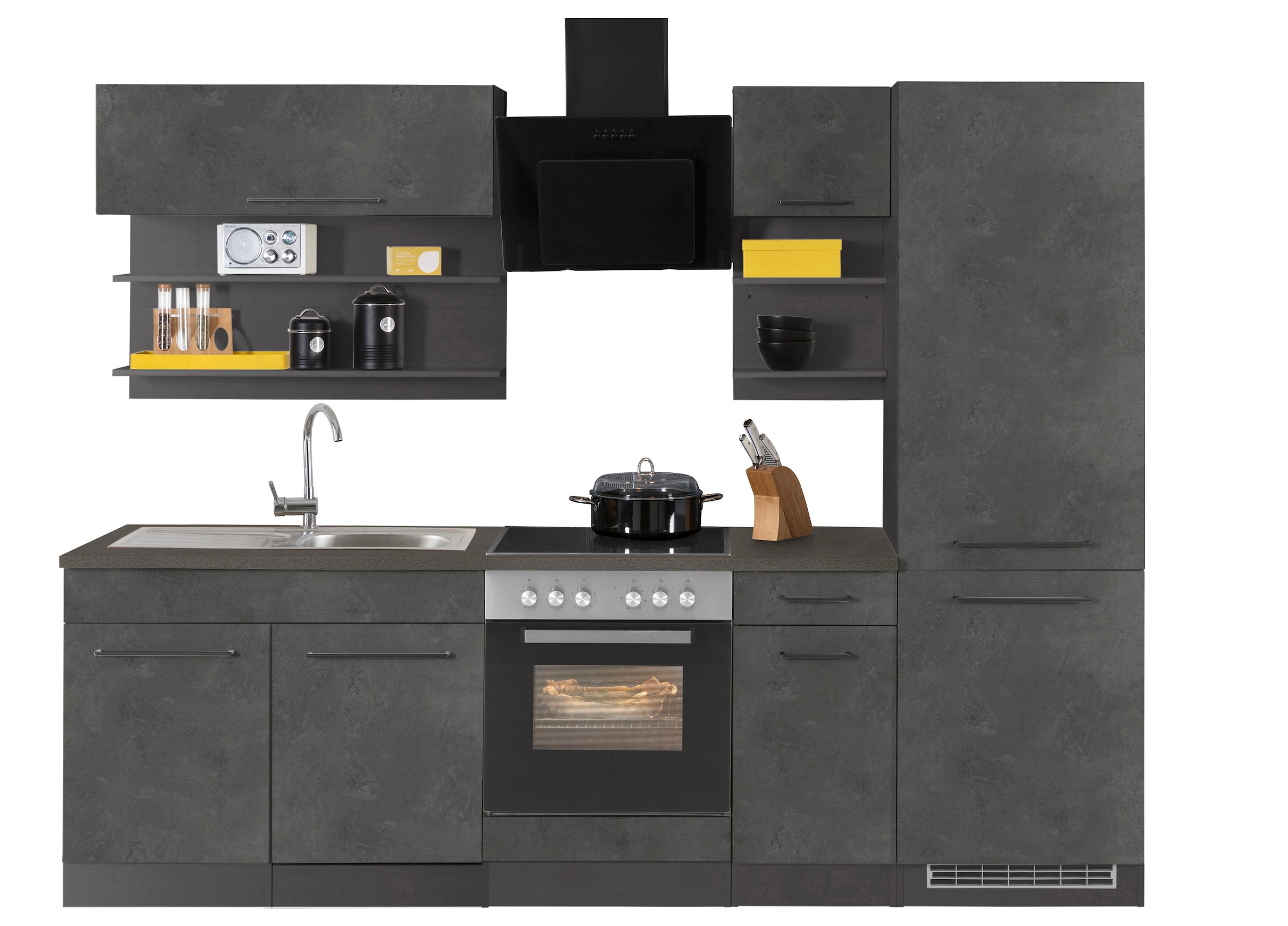 KOCHSTATION Küchenzeile »KS-Tulsa«, ohne E-Geräte, Breite 270 cm, schwarze Metallgriffe, MDF Fronten