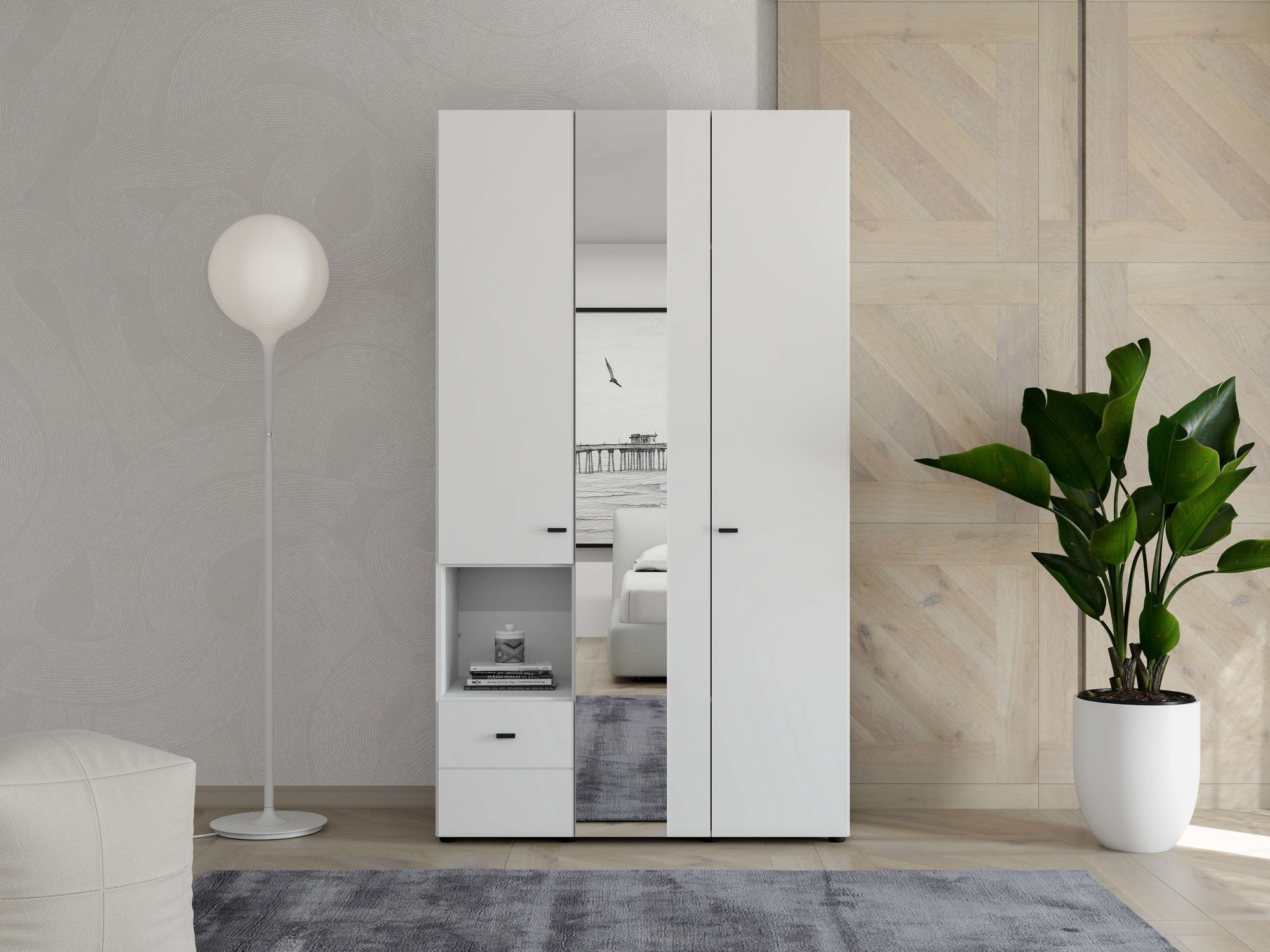 Home affaire Kleiderschrank "Campsie Schlafzimmerschrank, Drehtürenschrank, Wäscheschrank" 2 Breiten, inkl. Spiegel, Schublade, Kleiderstange & Stauraum