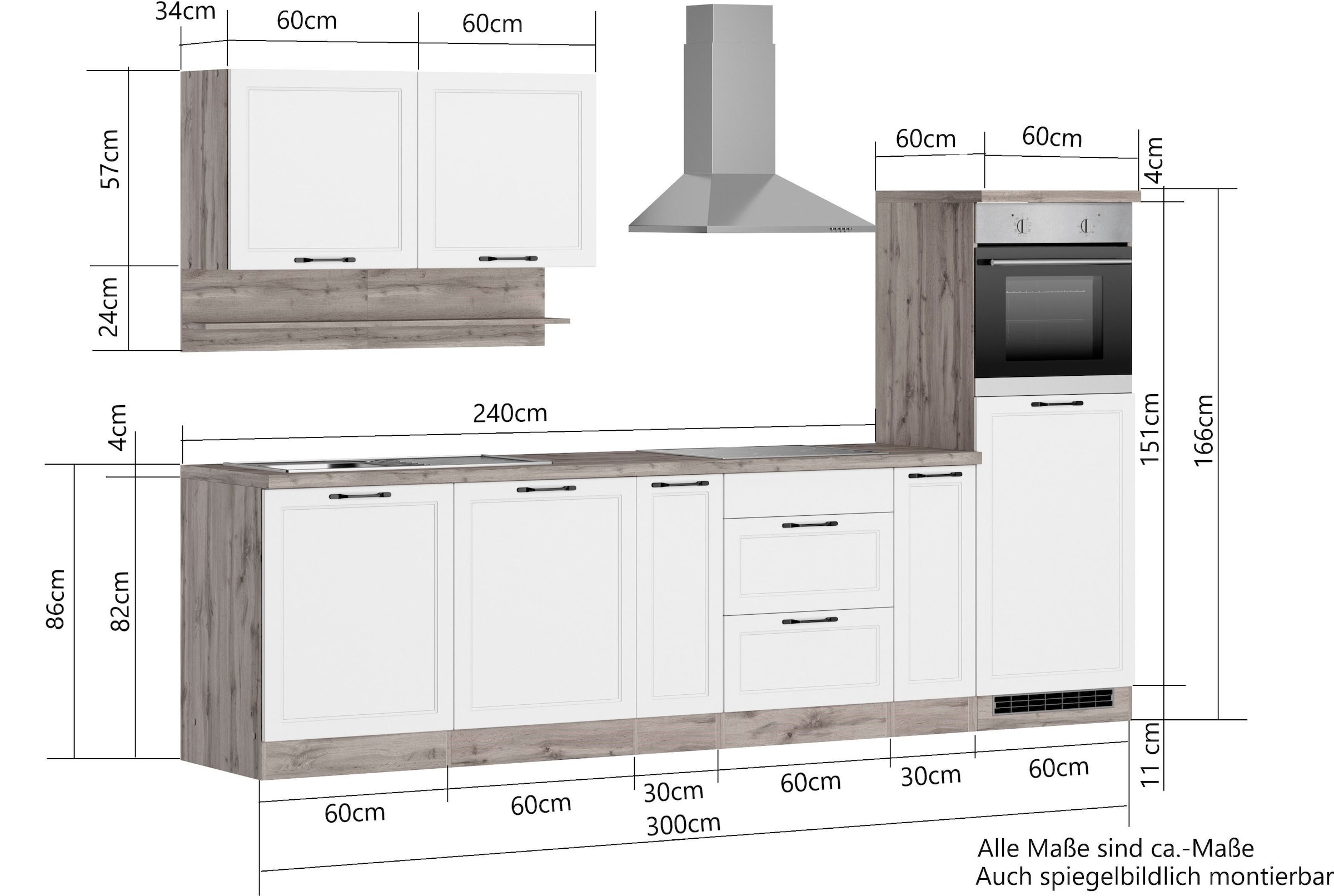 HELD MÖBEL Küche »Lana«, 300 cm breit, wahlweise mit oder ohne E-Geräte  kaufen | BAUR