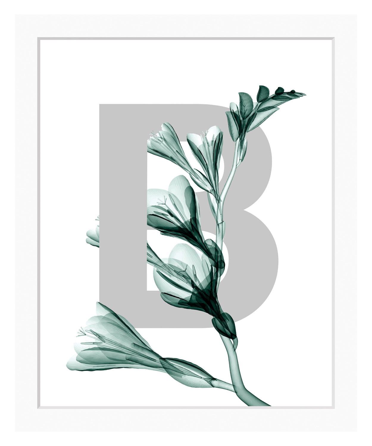 queence Bild "B-Flower 2.0", Buchstaben, Blume, Blätter, gerahmt