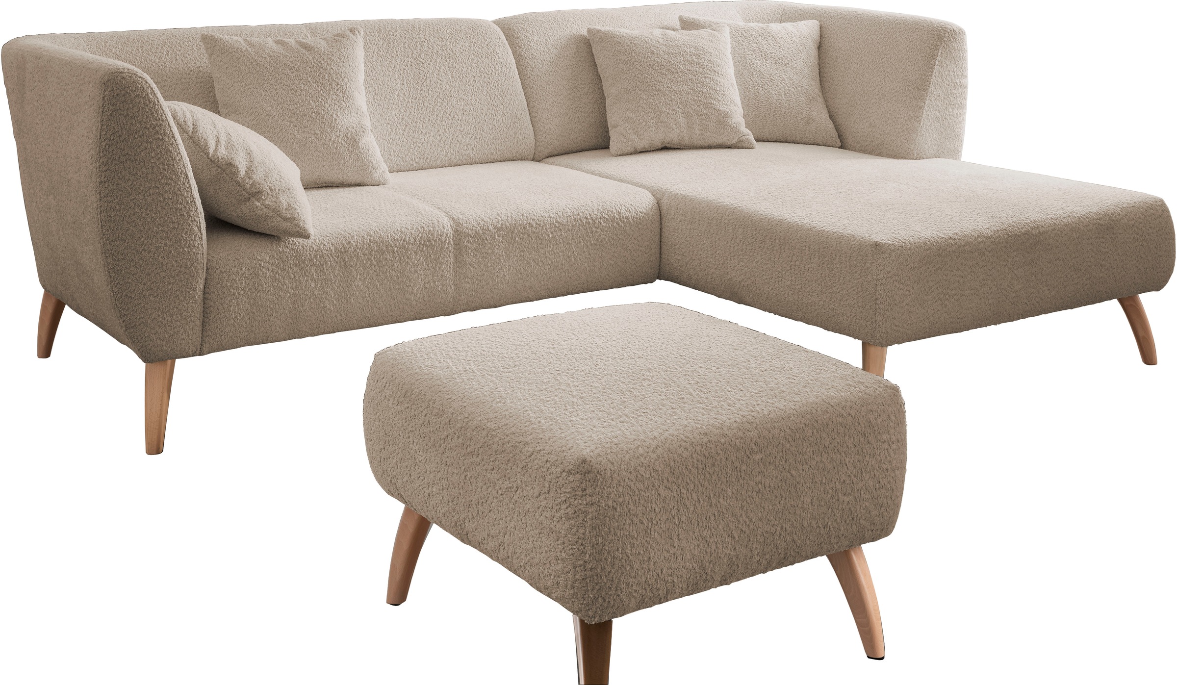 INOSIGN Ecksofa »Colori L-Form«, Holzfußfarbe wählbar, inkl. 4x Zierkissen