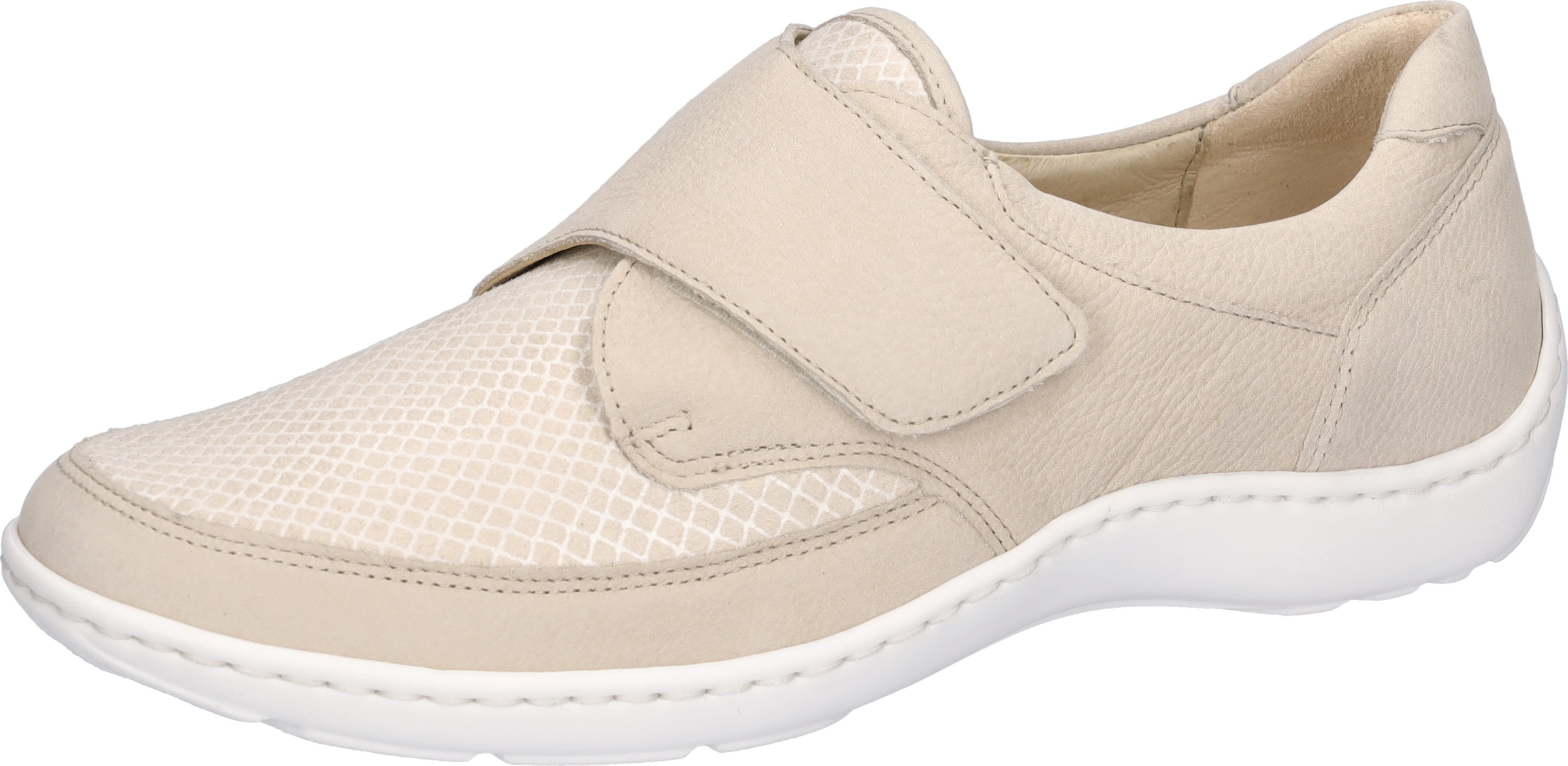Klettschuh WALDLÄUFER "HENNI-Soft", Damen, Gr. 7 (40,5), hellbeige, Nubukleder, Textil, Schuhe Klettschuh, Komfortschuh, Freizeitschuh mit Textil-Stretch, H-Weite