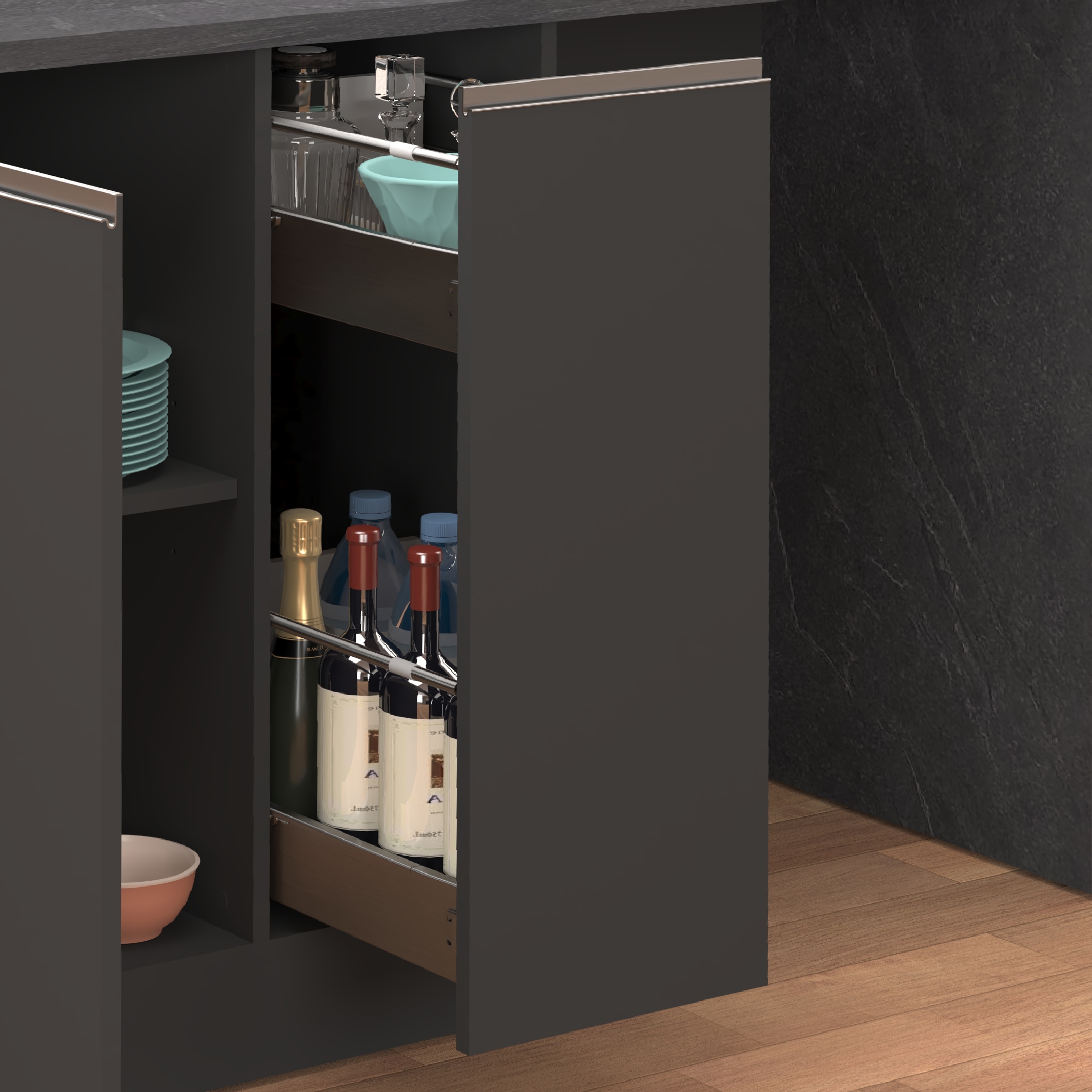 KOCHSTATION Kücheninsel »KS-Sole, Kochinsel, Küchenarbeitsblock, Arbeitsinsel, Made in Italy« Breite 167,5 cm, 2 Apothekerauszüge, 2 Essplätze, 1 offenes Regal