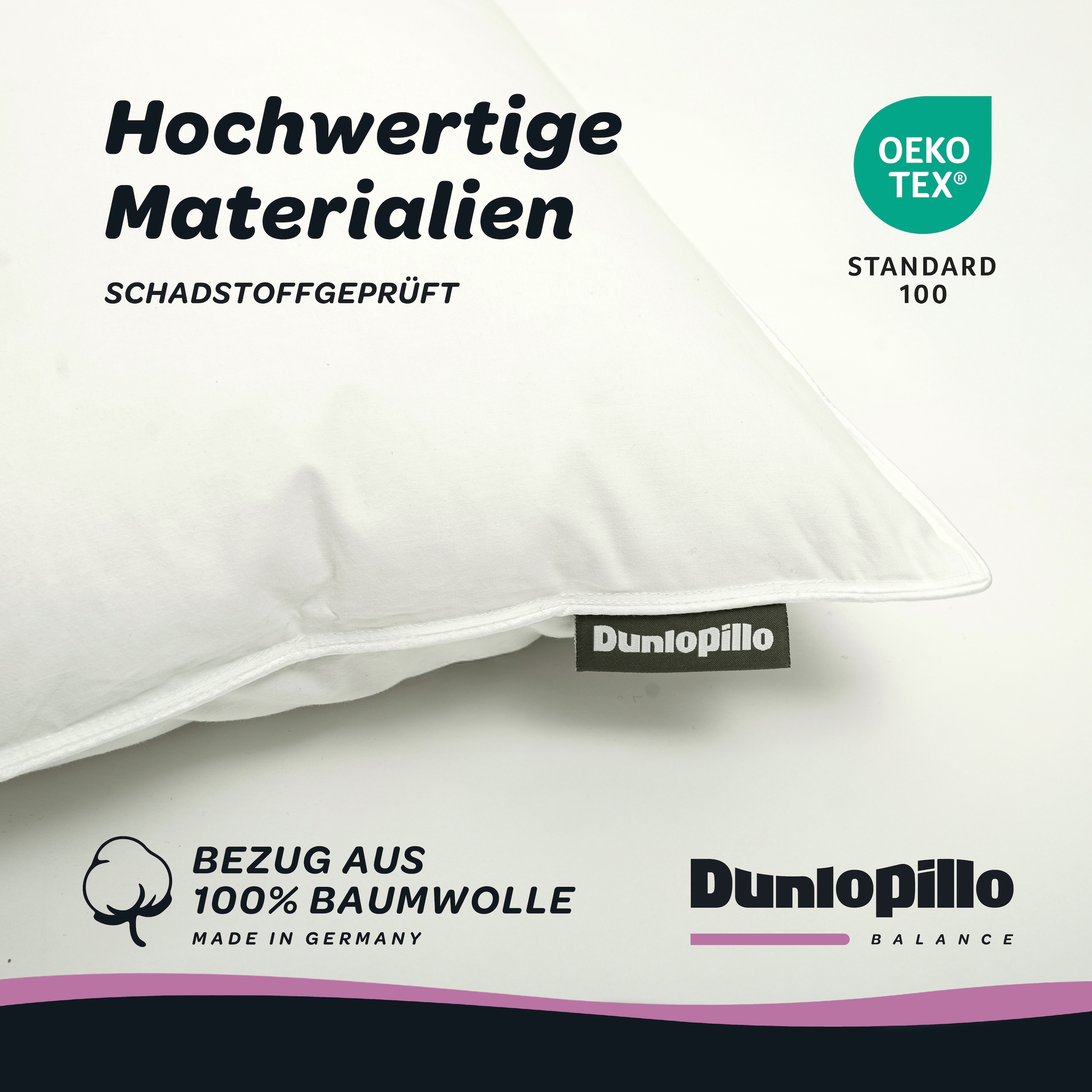 Dunlopillo 3-Kammer-Kopfkissen »Dunlopillo Supreme in den Größen 40x80 & 80x80 cm« Füllung: Gänsedaunen- & Gänsefedern 1 Stk. tlg. Hergestellt in Deutschland & Downpass zertifiziert, NOMITE