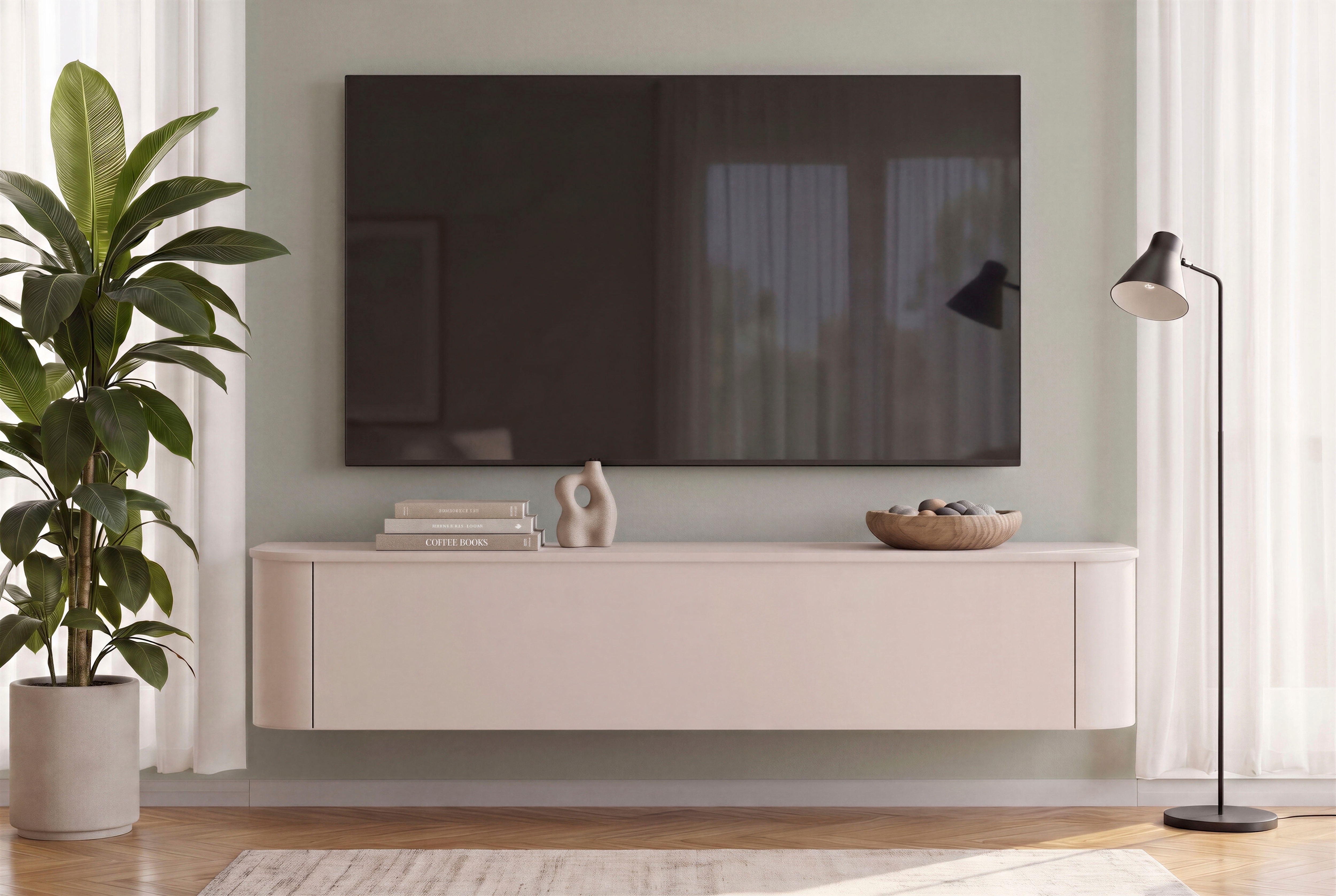 OTTO home Lowboard "Lido, 181 cm breit, 1 Klappe, TV-Schrank, TV-Kommode, Medienboard" Formgebogenes MDF, Stirnseiten Rundung, Push-to-open, hängend/stehend