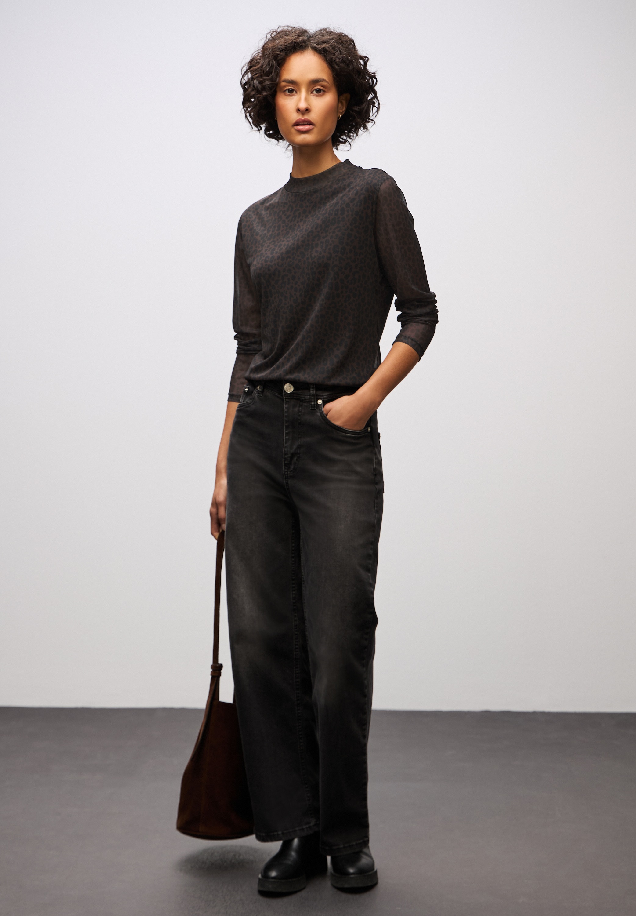 STREET ONE Langarmshirt in transparenter Mesh-Qualität und Leo-Muster