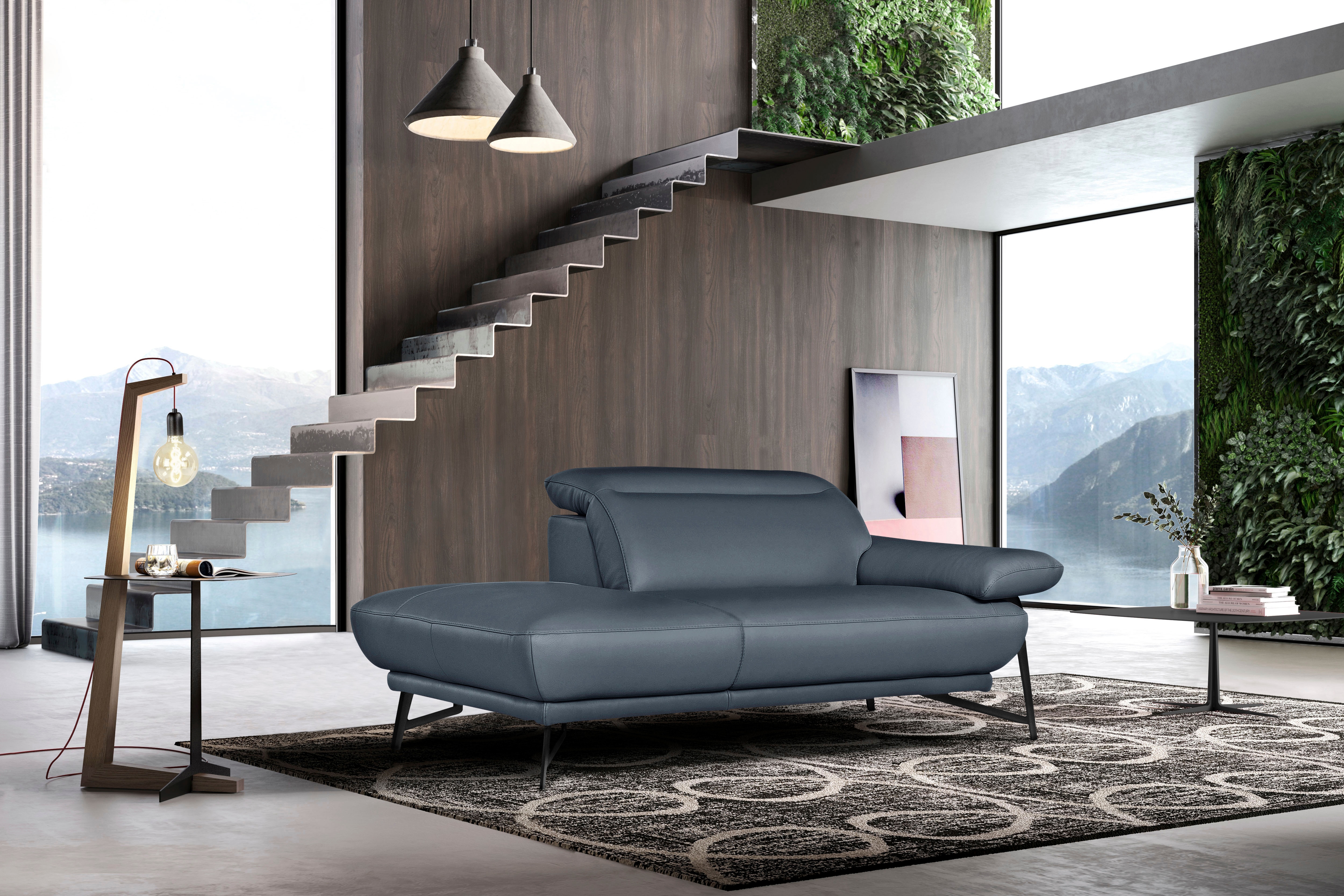 Egoitaliano Ottomane "Anais, erstklassiges Designsofa, Breite 179 cm, Fußfarbe schattengrau" Kopfteil verstellbar, Leder BULL, smoke